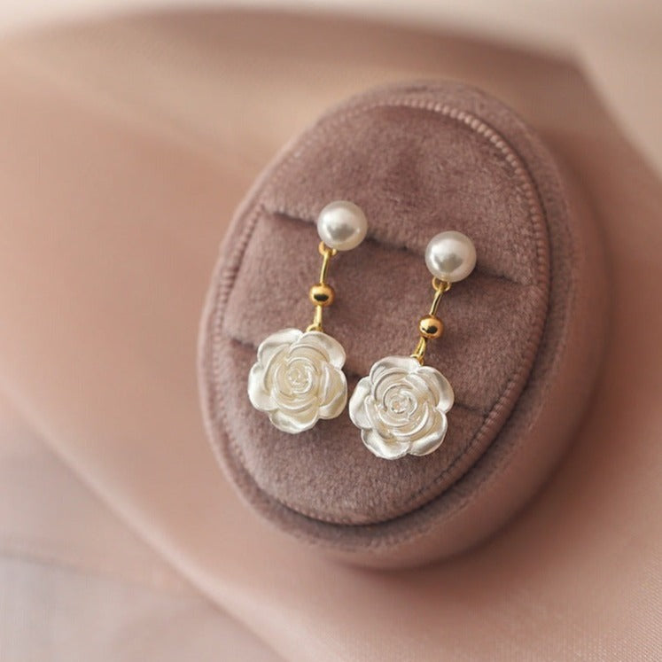 Elegant Flower Pearl Drop Earrings for Women | HE9097 | Perfect for Weddings, Parties & Special Occasions