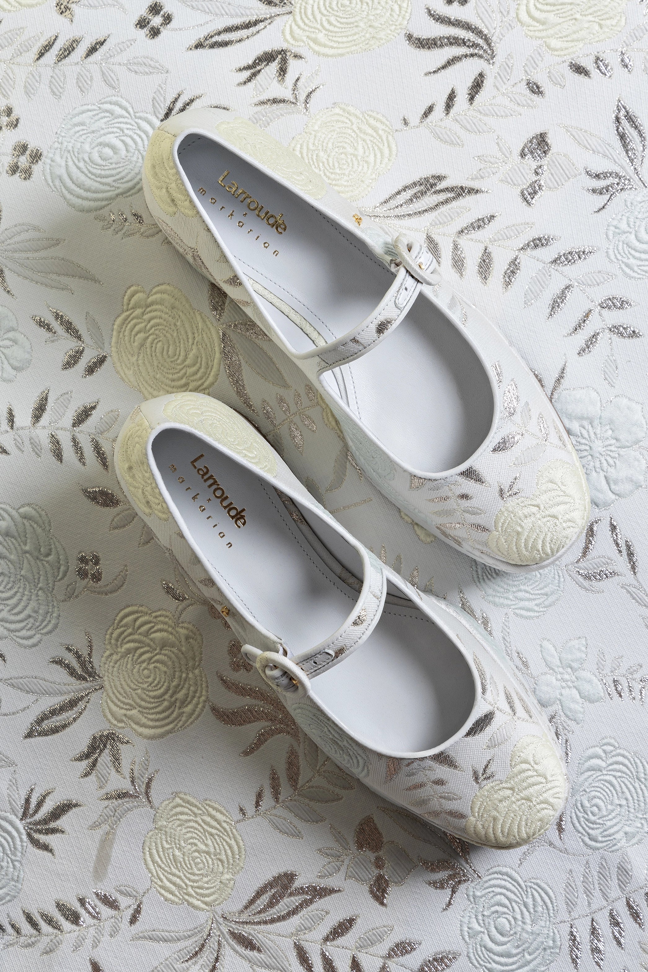 Larroudé x Markarian Blair Flatform Sandals in Yvette Ivory Brocade - Elegant Wedding & Party Shoes for Women