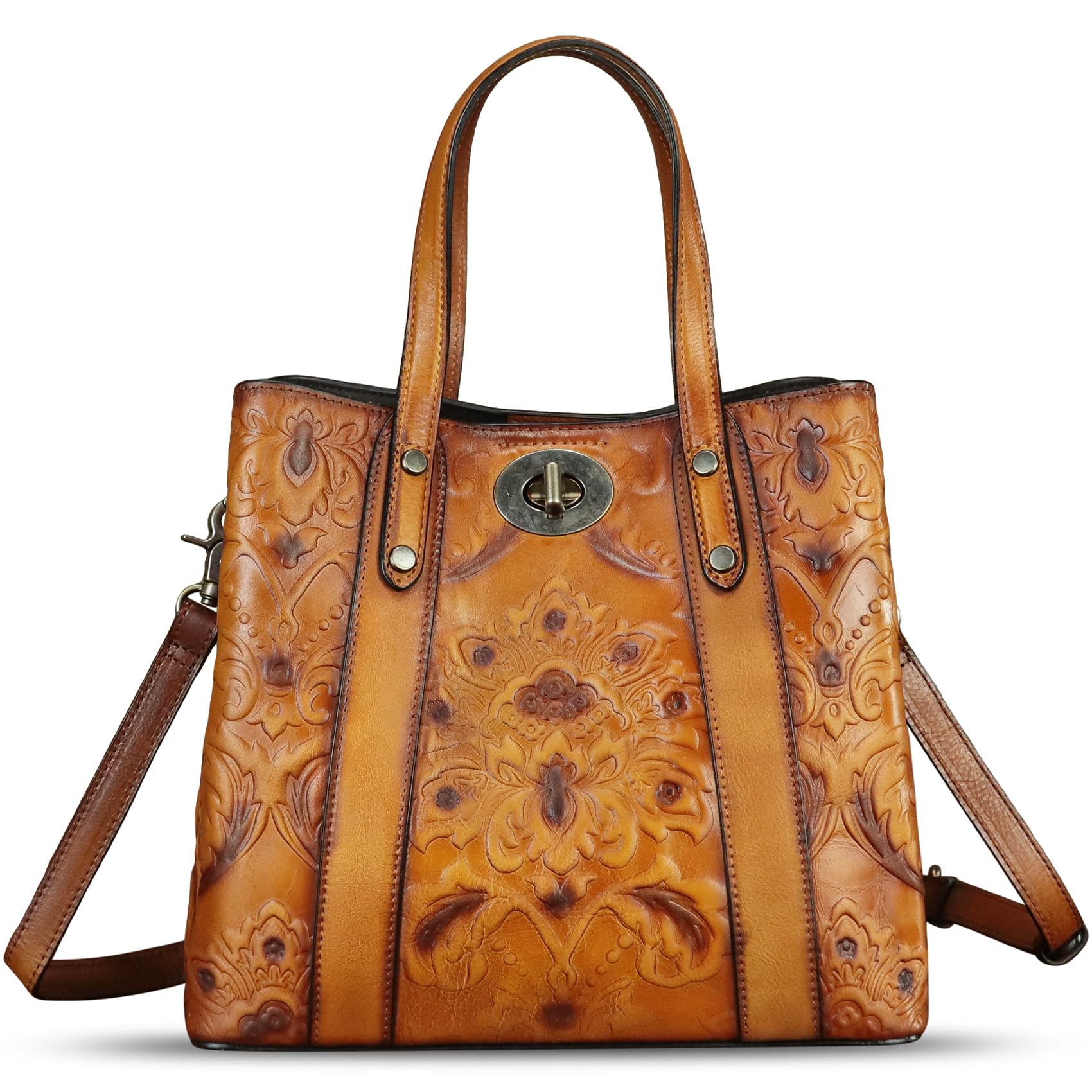 Genuine Leather Satchel for Women - Handmade Embossed Top Handle Shoulder Bag, Crossbody Tote Purse - Perfect for Work, Travel & Everyday Use