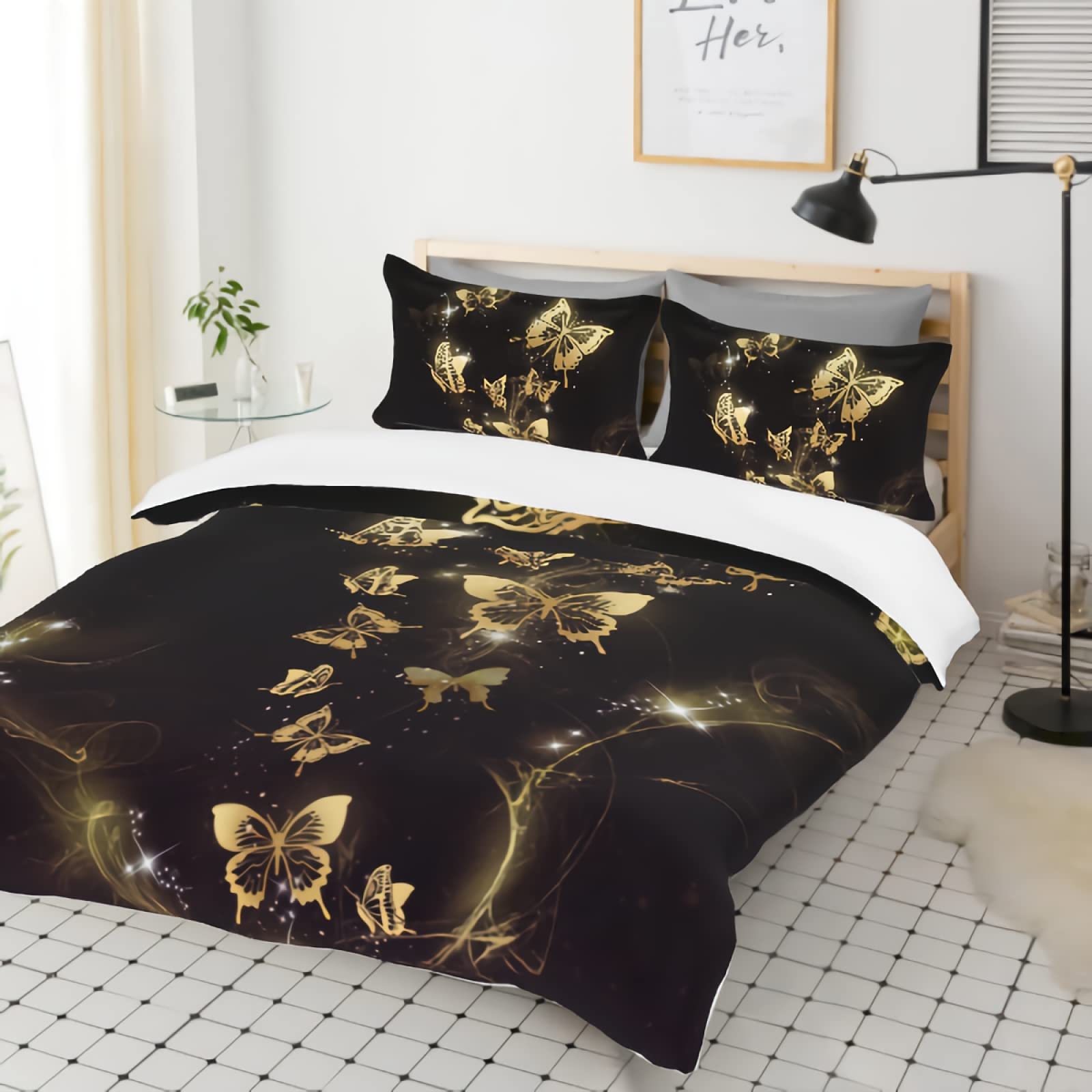 Yellow 3D Printed Butterfly Duvet Cover Set - Microfiber Comforter Cover with 2 Pillowcases - Fantasy Bedding for Girls' Room & Bohemian Bedroom Decor (Perfect for Spring Refresh & Guest Room Makeover)