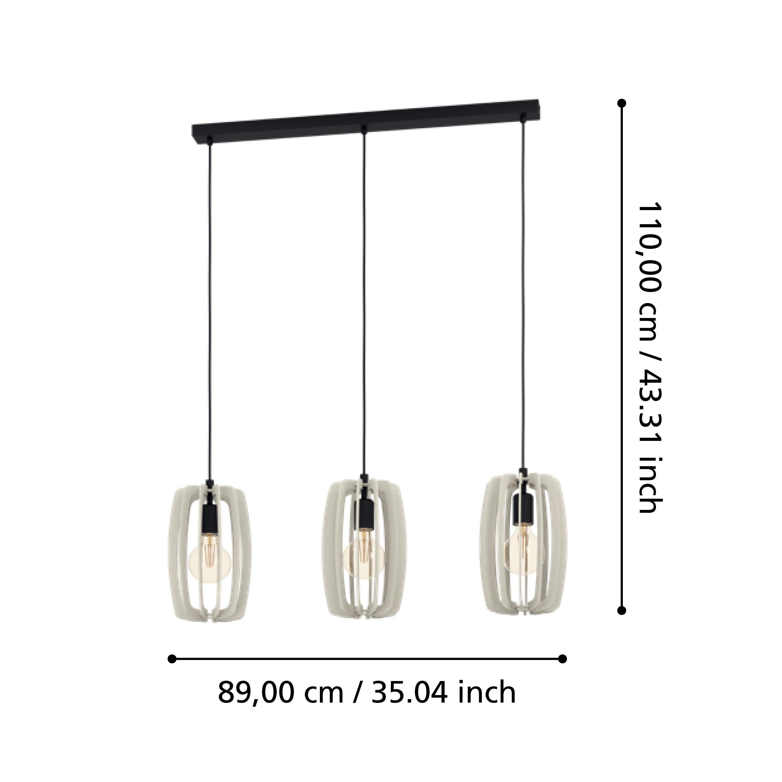 Eglo Bajazzara 3-Light Modern Ceiling Pendant with Grey Wood Segments - Perfect for Dining Room, Kitchen Island, or Living Room Lighting