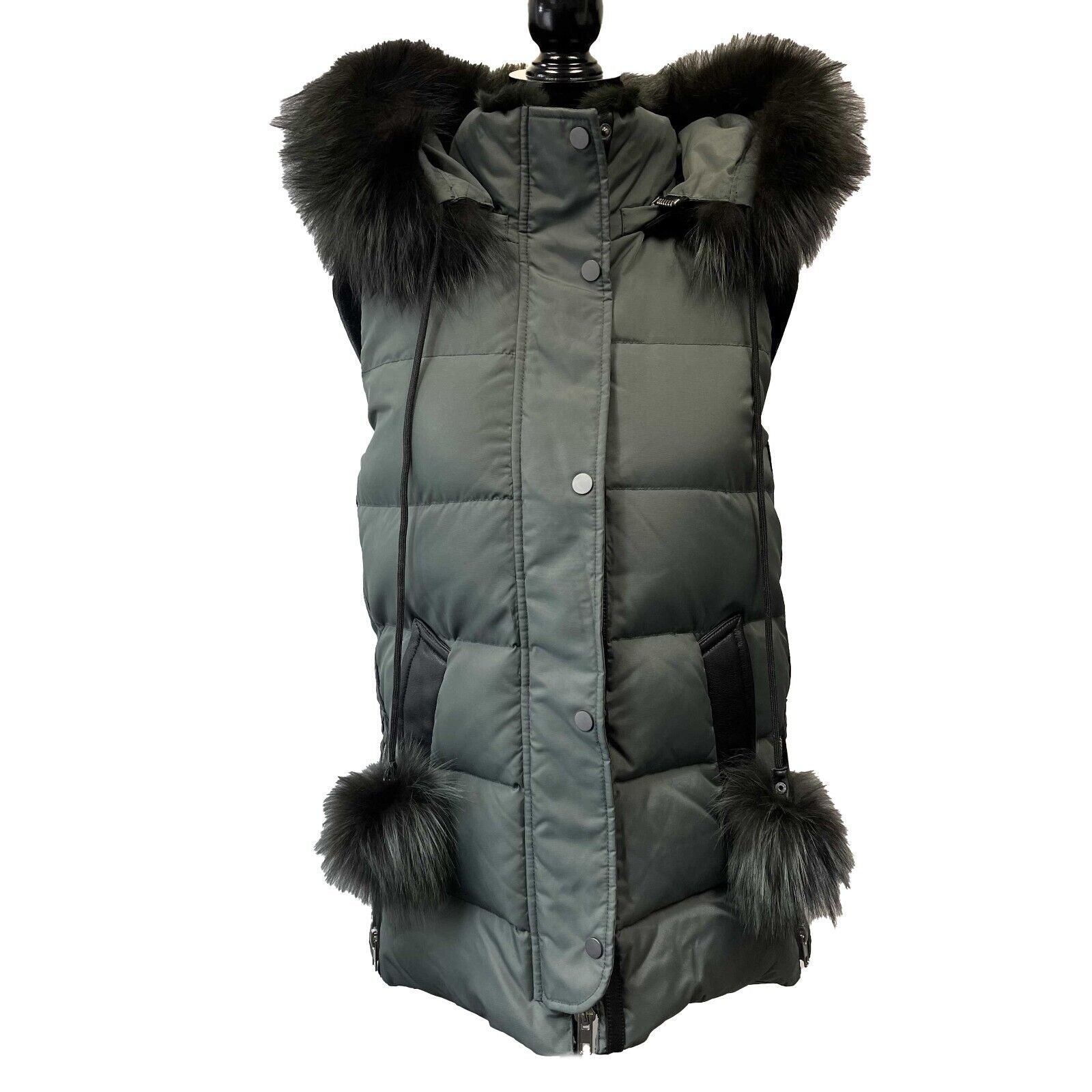 Nicole Benisti Military Green Kaia Vest with Asiatic Rabbit & Silver Fox Fur - Luxurious Winter Outerwear for Women's Fashion & Outdoor Activities