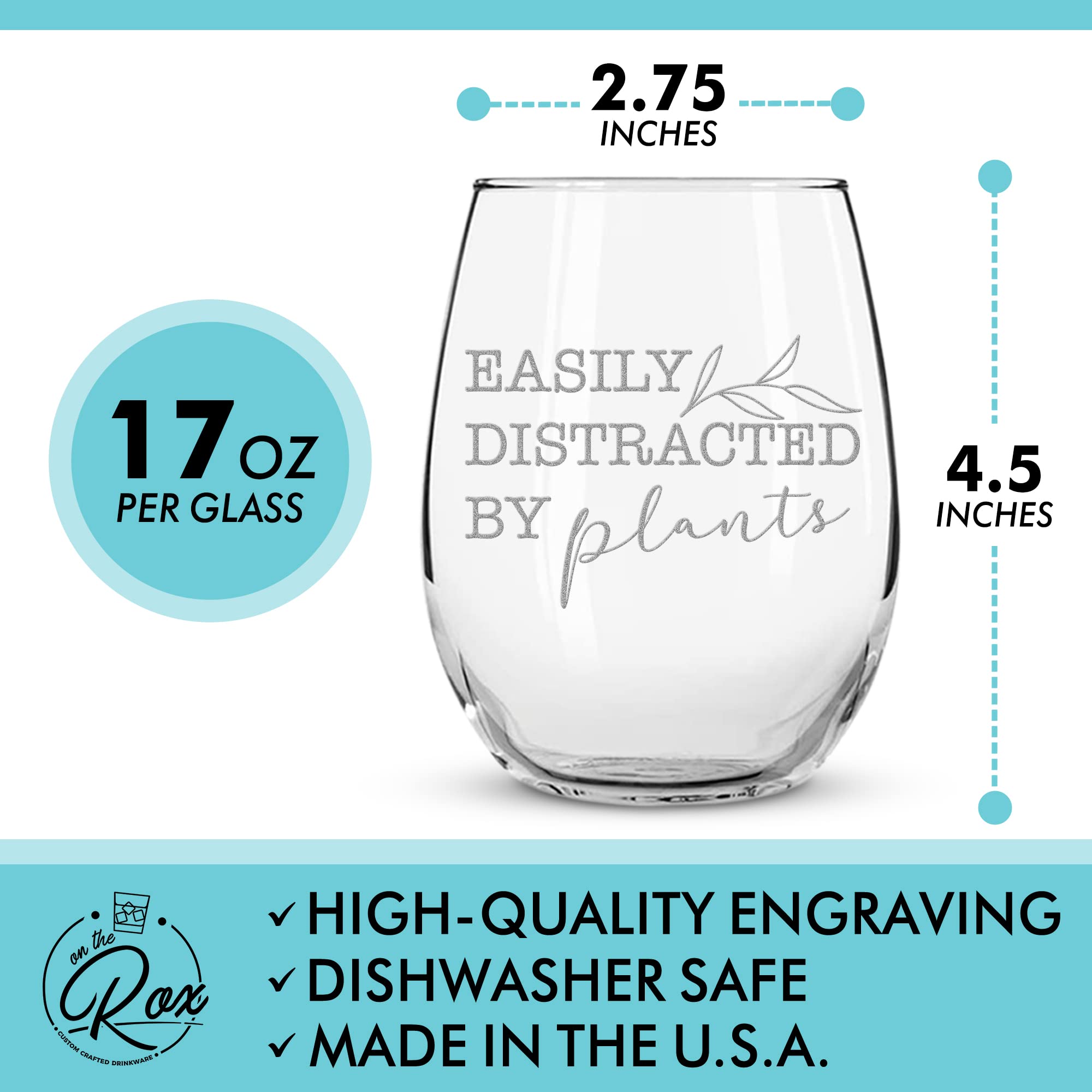Funny Plant Lover Wine Glass Set - 2PC 'Easily Distracted By Plants' & 'S**c It' Stemless Glasses - Unique Gifts for Plant Moms & Crazy Plant Ladies - Perfect for Housewarming, Birthday & Gardening Parties