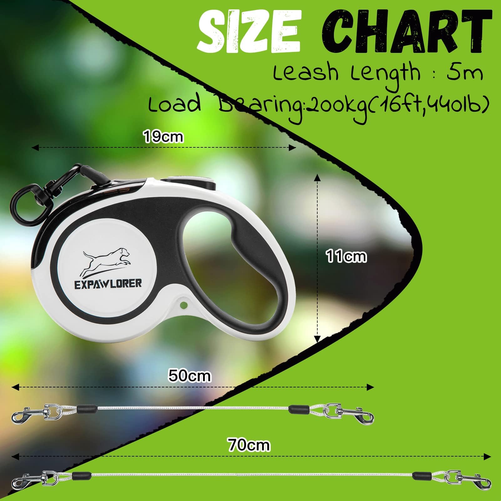 EXPAWLORER Retractable Dog Leash for 2 Dogs - 16ft Heavy Duty Chew Proof Leash with Tangle-Free Dual Wire Ropes, Ideal for Medium & Large Dogs (Black & White) - Perfect for Walking, Training & Outdoor Adventures with Your Pets