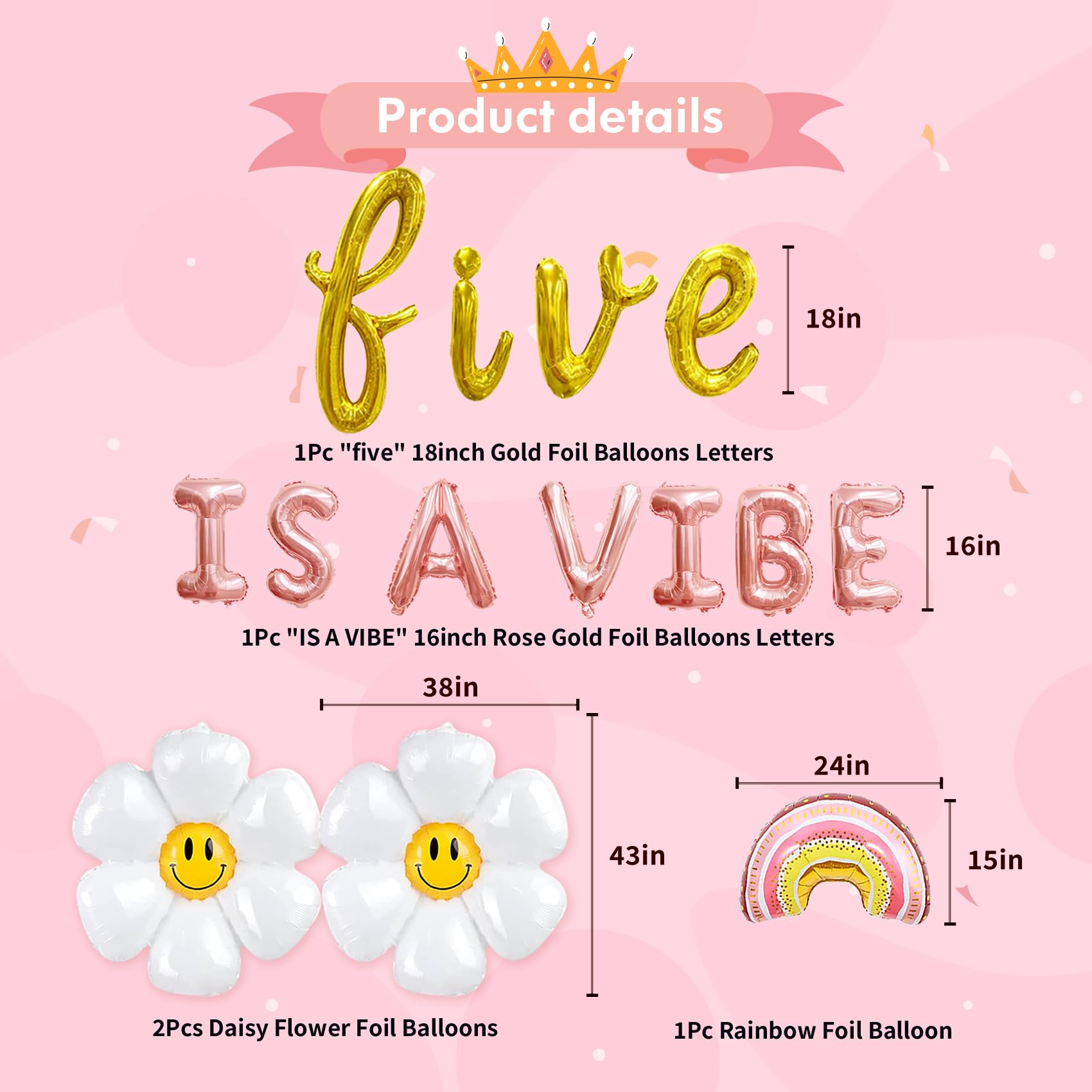 5th Birthday Party Decorations for Girls - 'Five Is A Vibe' Theme Balloons & Party Supplies | Perfect for 5-Year-Old Birthday Celebrations, Decorations & Photo Backdrops