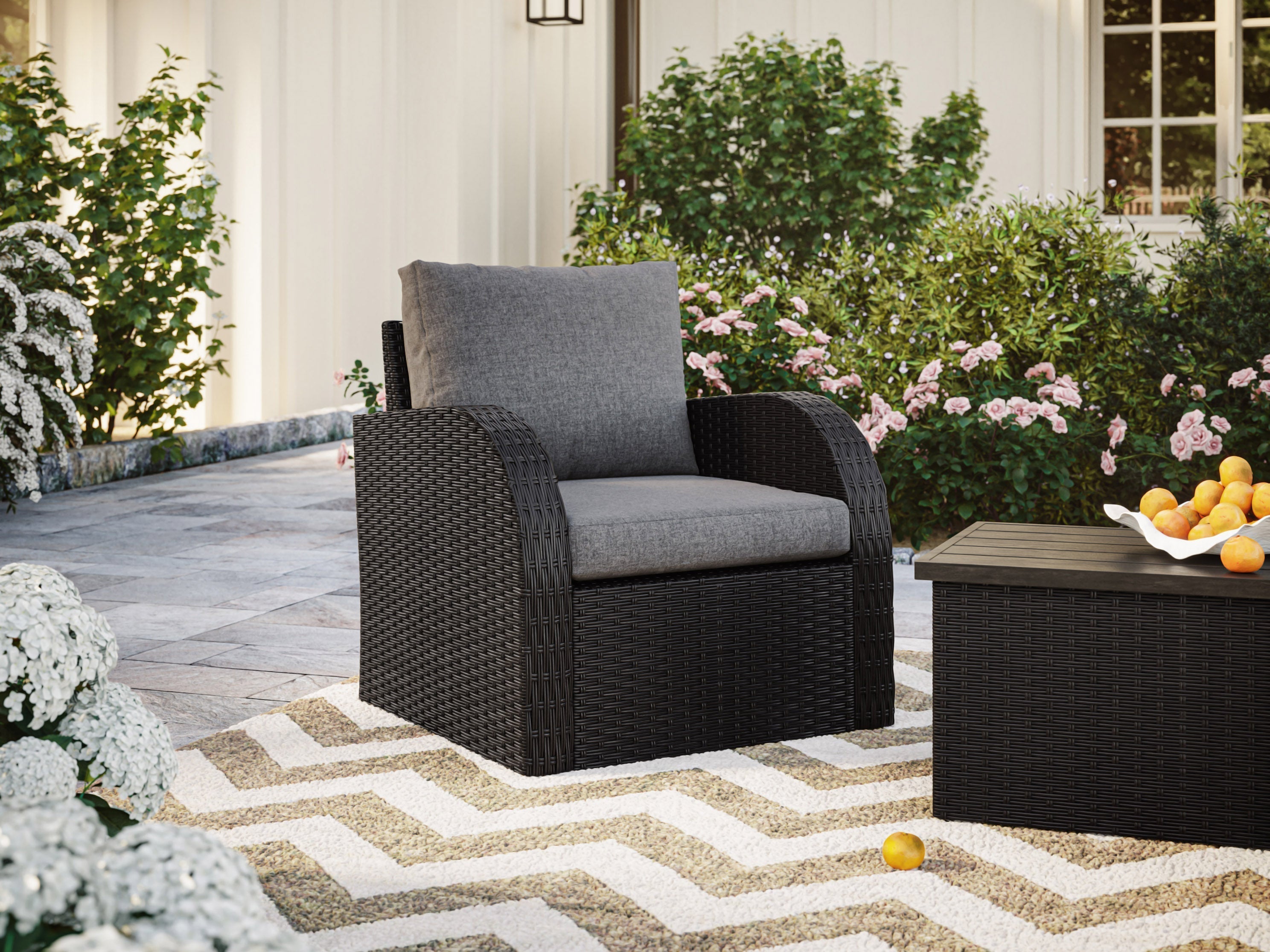 Comfortable Grey Outdoor Wicker Chair - Weather-Resistant Patio Furniture for Garden, Poolside, or Backyard Relaxation