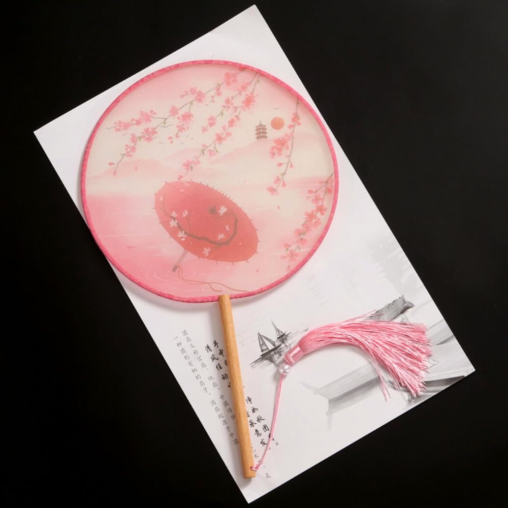 Chinese Style Silk Fan - 21cm Ancient Handmade Round Fan with Tassels for Women | Traditional Dance, Hanfu Costume, Summer Cooling Accessory | Perfect for Cultural Performances, Weddings & Home Decor