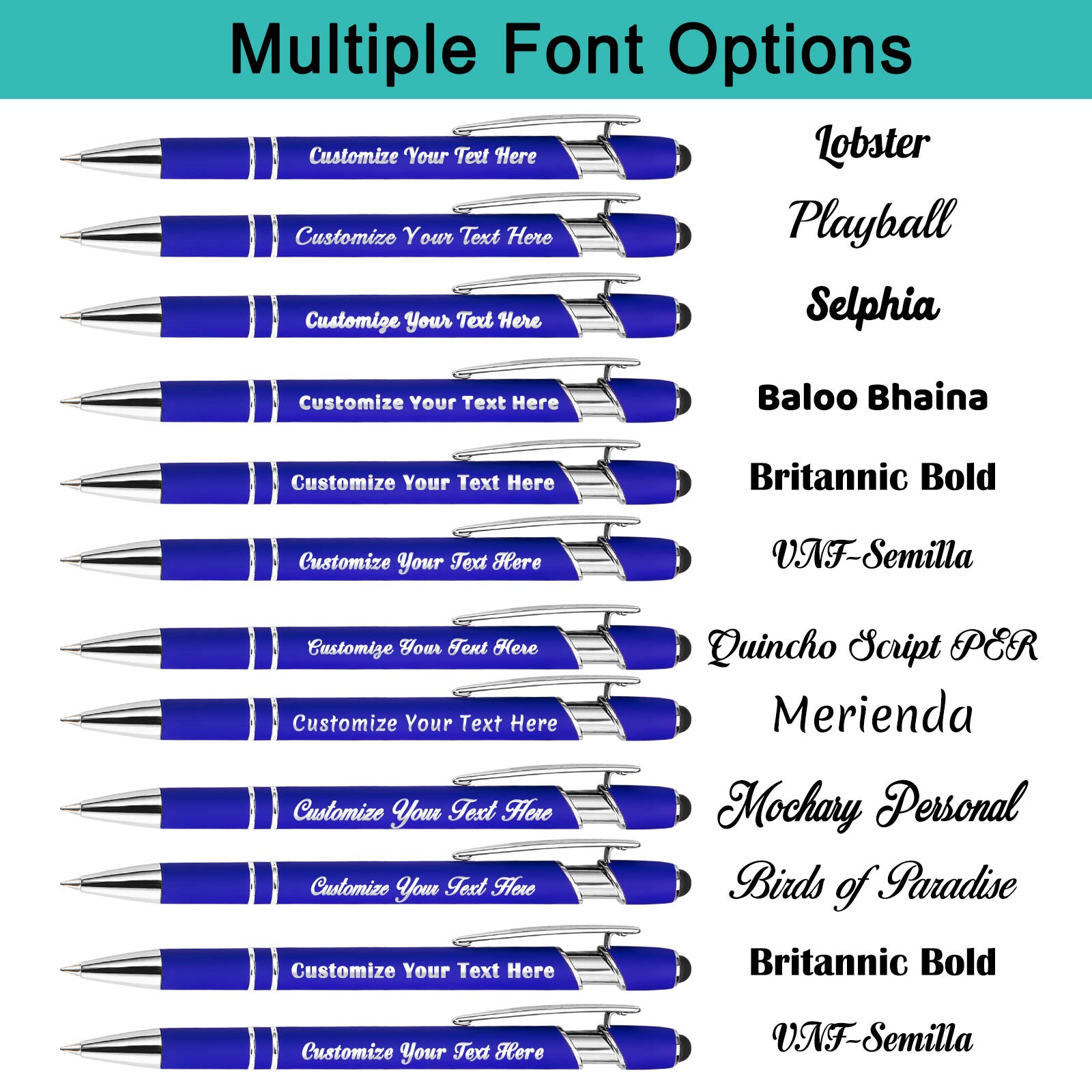 Aolun 108 Custom Engraved Pens Bulk with Stylus - Personalized Soft Touch Metal Pens for Graduation, Birthday, Boss, Teacher Gifts - Engrave Name, Logo or Message - Light Green - Perfect for Office, School, Events & Corporate Giveaways