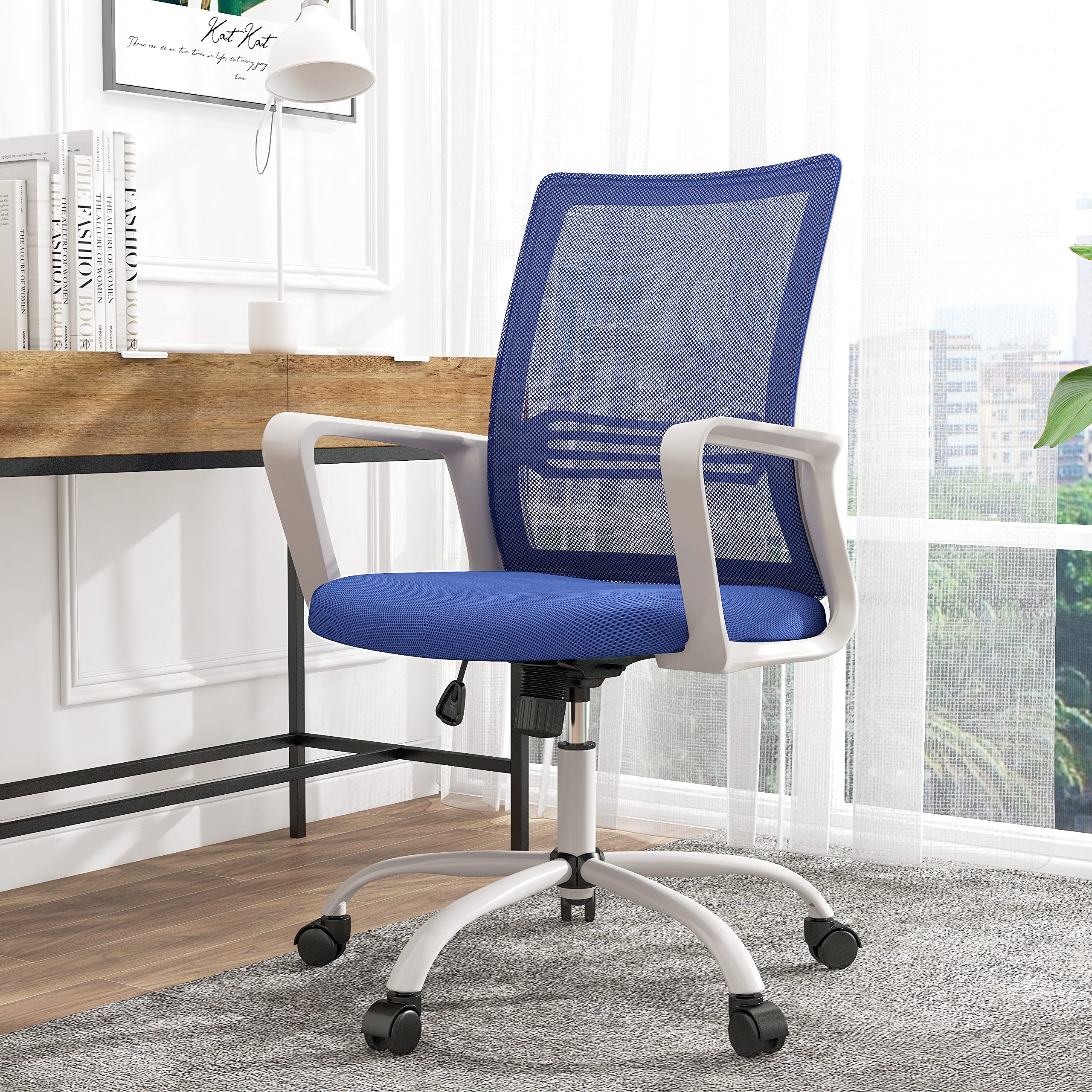 Ergonomic Mesh Office Chair with Lumbar Support & Adjustable Armrests - Mid Back Computer Desk Chair, Swivel Rolling Task Chair for Home Office, Gaming, and Living Room Workspace