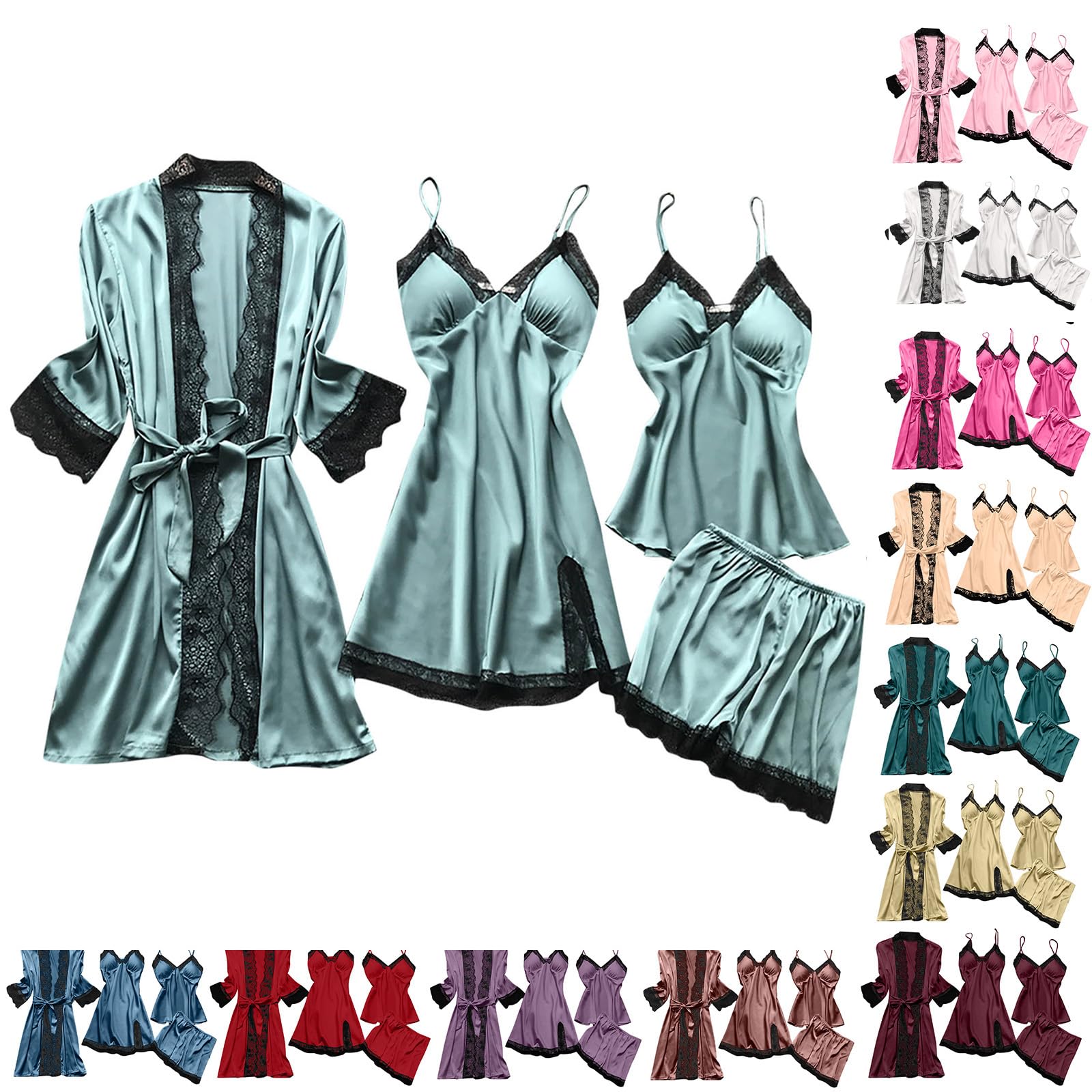 Silk Pajama Set for Women - 4pcs Satin Sleepwear for Night & Lounge