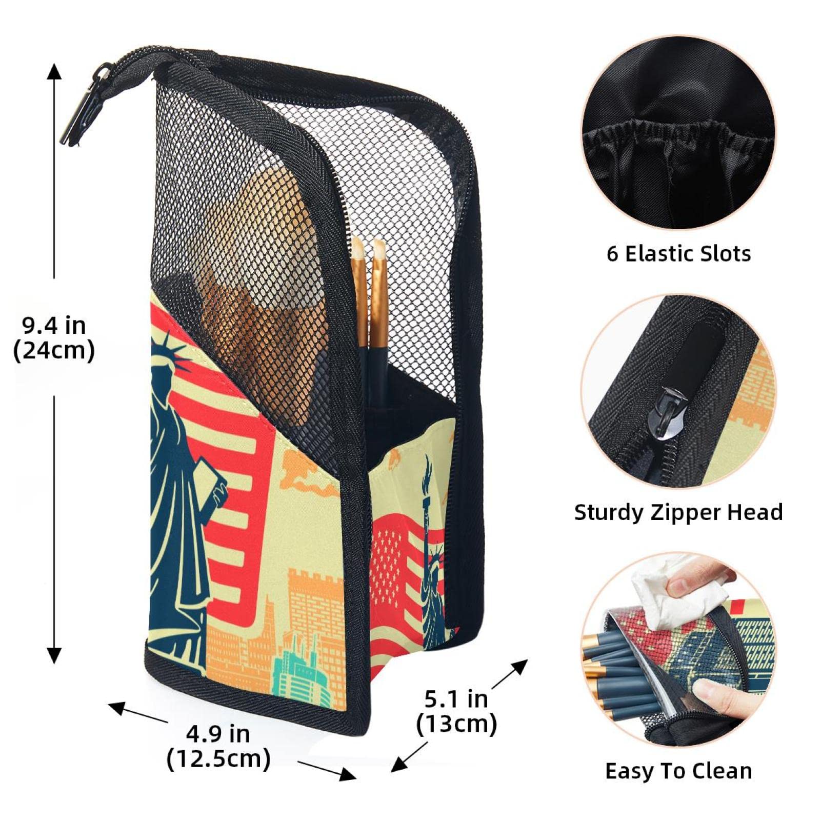 Portable Makeup Brush Organizer Bag with 12 Brushes - Statue of Liberty Themed Cosmetic Brush Holder Case for Travel & Home Storage