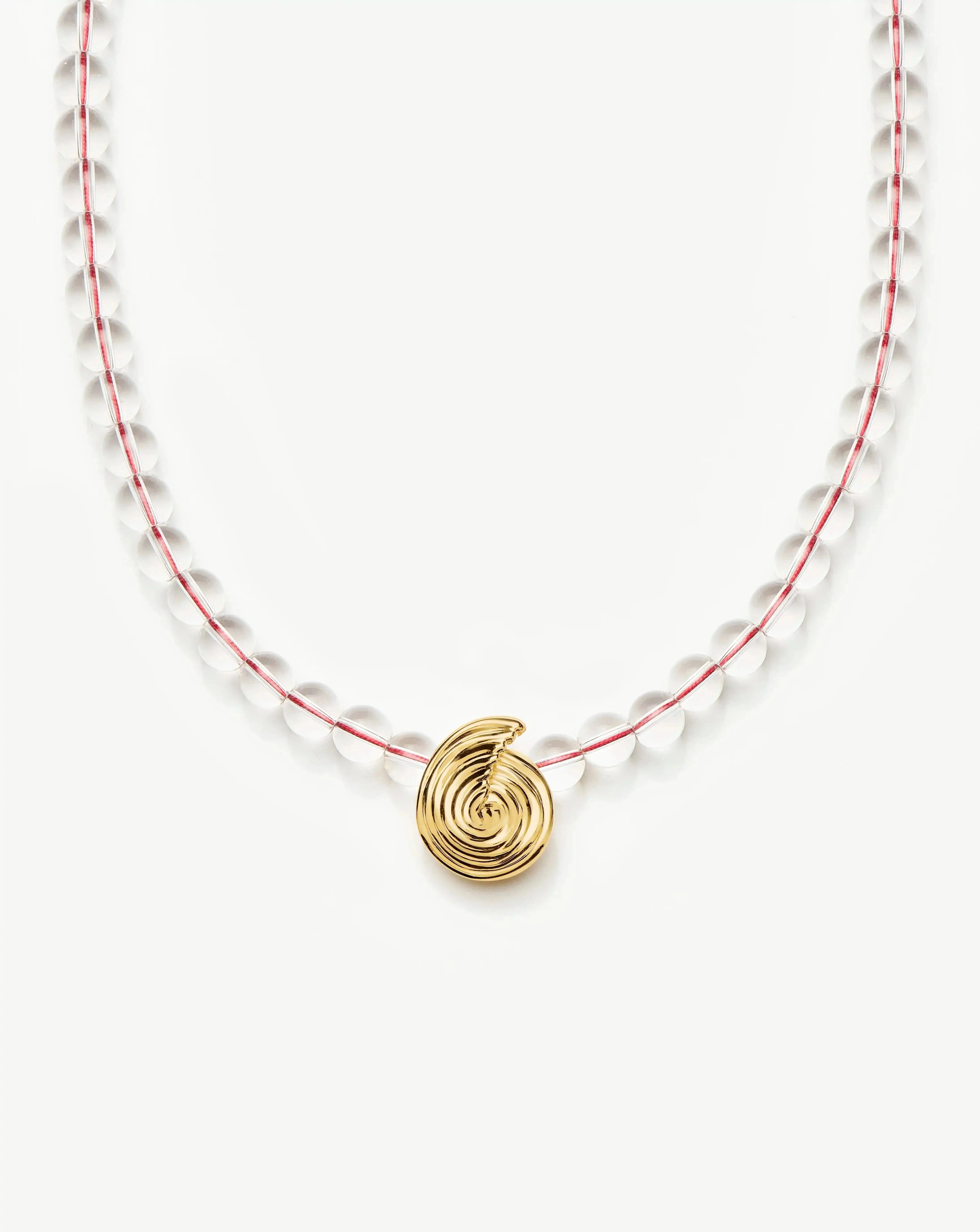 Spiral Gemstone Beaded Pendant Necklace - 18k Gold Plated & Clear Crystal Quartz | Boho Chic Jewelry for Women | Perfect for Parties, Weddings & Everyday Wear