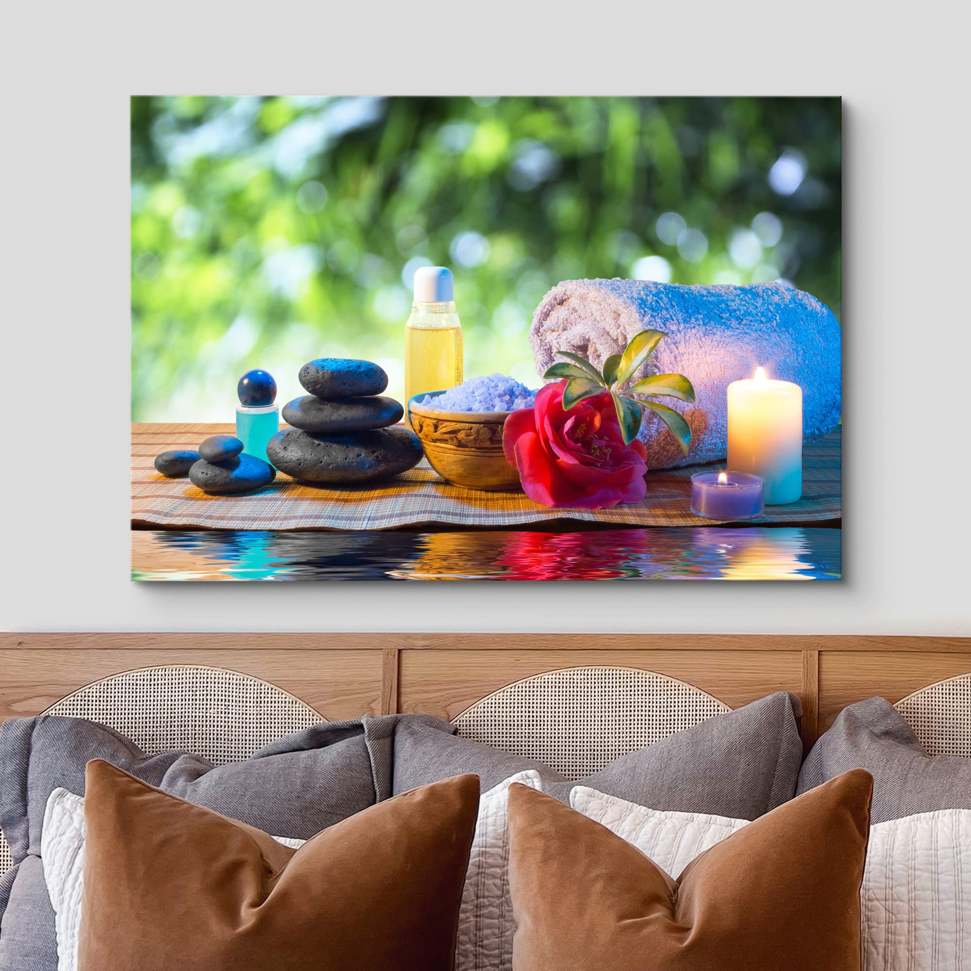 Wall26 Zen Jungle Spa Canvas Print - Relaxing Meditation Nature Wall Art with Stone, Towels & Candles for Yoga & Massage - Modern Contemporary Home Decor for Living Room, Bedroom, Office - 32