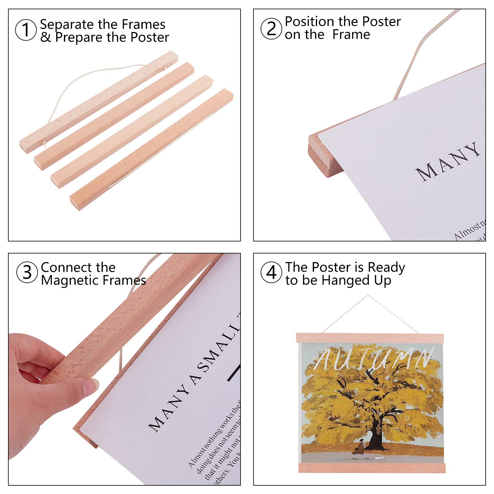 FINGERINSPIRE 2 Pack Magnetic Poster Frames 12 Inch - Natural Beech Wood Picture Frame with Hanger for Photos, Canvas Art, Prints & Paintings - Perfect for Wall Decor in Living Room, Bedroom or Office
