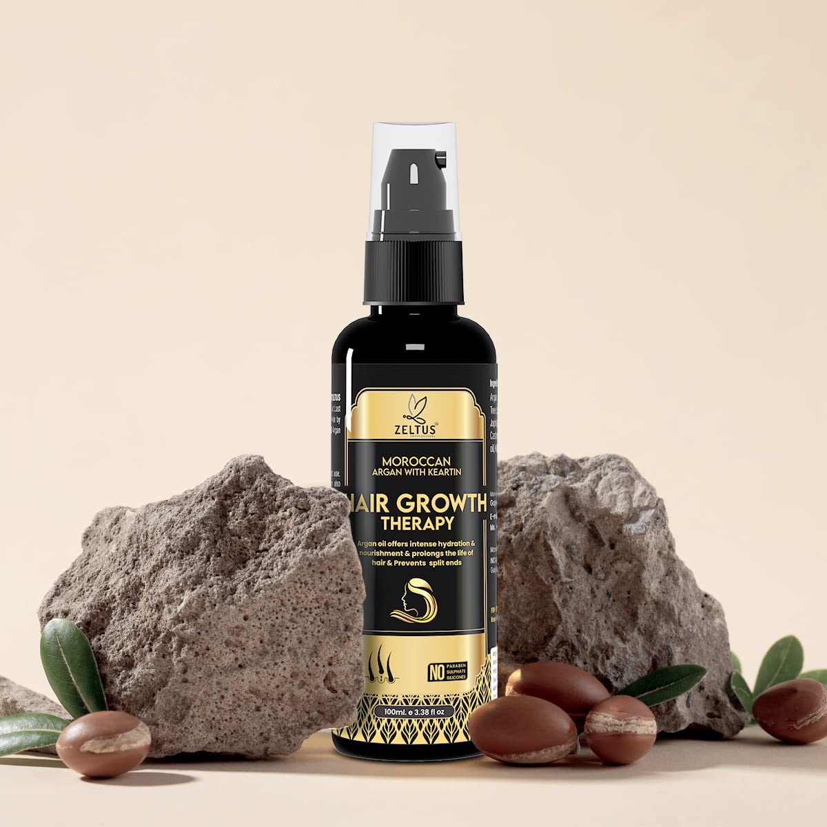 ZELTUS Hair Growth Therapy with Moroccan Argan Oil & Keratin - 100ml for Thicker Hair & Reduced Hair Fall | Natural Hair Regrowth Treatment for Men & Women | Perfect for Daily Use at Home or Salon