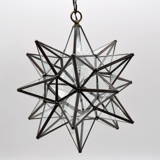 15 Inch Clear Glass Star Lights - Shatterproof Hanging Decor for Christmas, Parties, Weddings & Home - Indoor/Outdoor Holiday Decoration - Perfect for Bedroom, Garden, Patio & Events