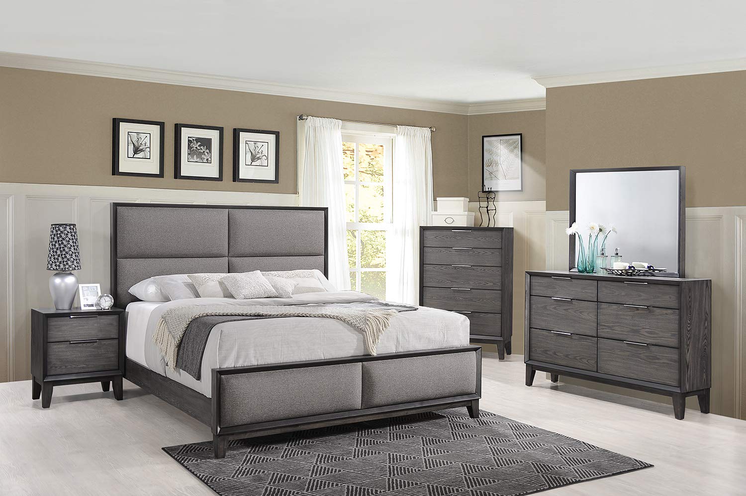 **Kings Brand Furniture – Sheldon 6-Piece Queen Size Gray Bedroom Set with Bed, Dresser, Mirror, Chest & 2 Nightstands – Modern Bedroom Furniture for Home & Guest Room Decor**
