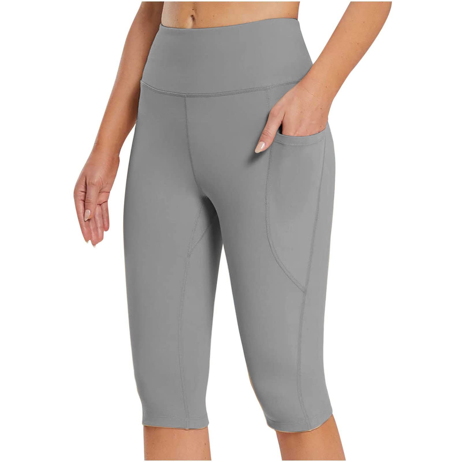 Women's Summer Lightweight High Waisted Leggings with Pockets - Knee Length Workout Leggings for Yoga, Running & Casual Wear
