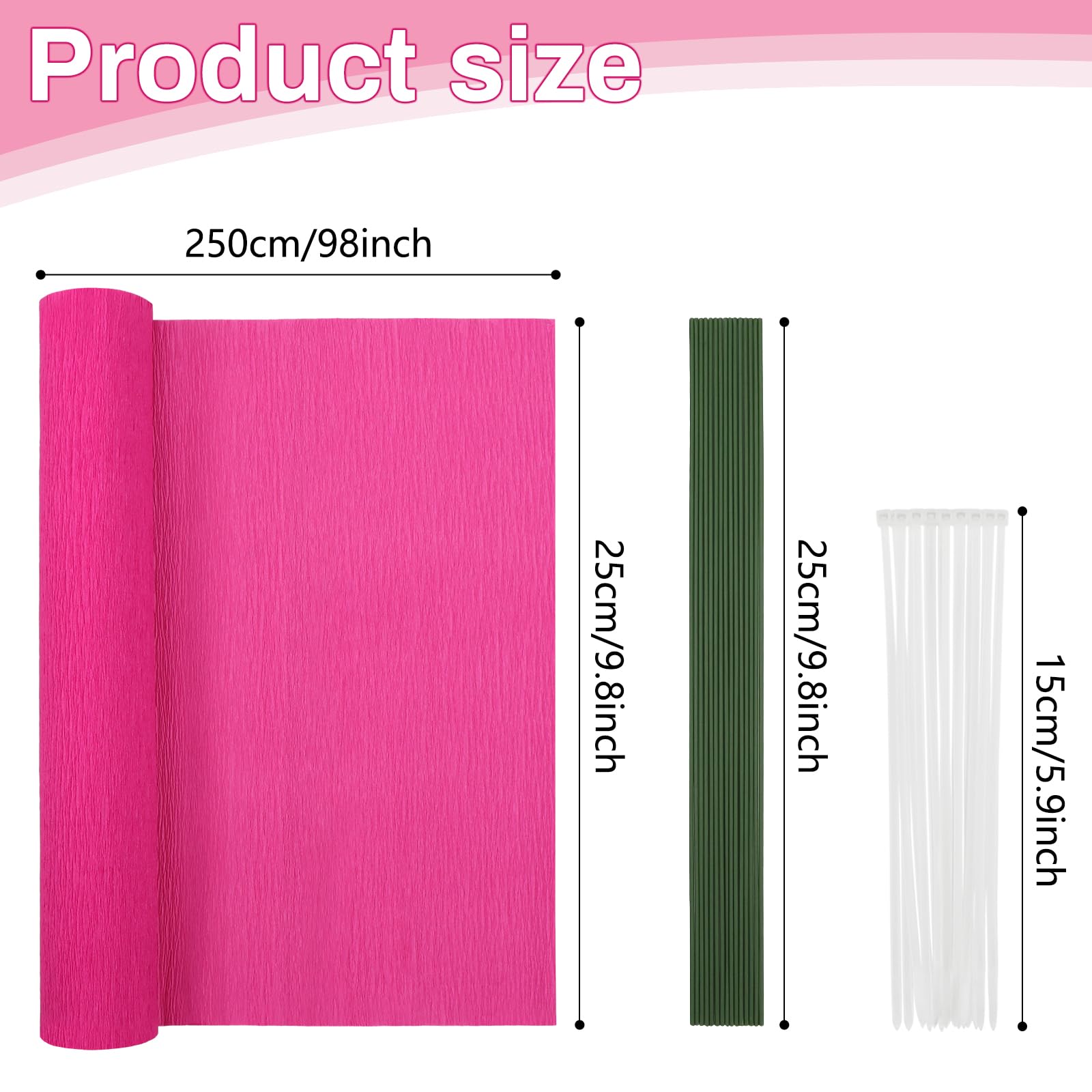 42 Pieces Pink Crepe Paper Flowers for DIY Crafts - Crepe Paper Rolls with Floral Tape & Iron Wire - Perfect for Wedding, Party, Festival Decorations & Handmade Floral Arrangements