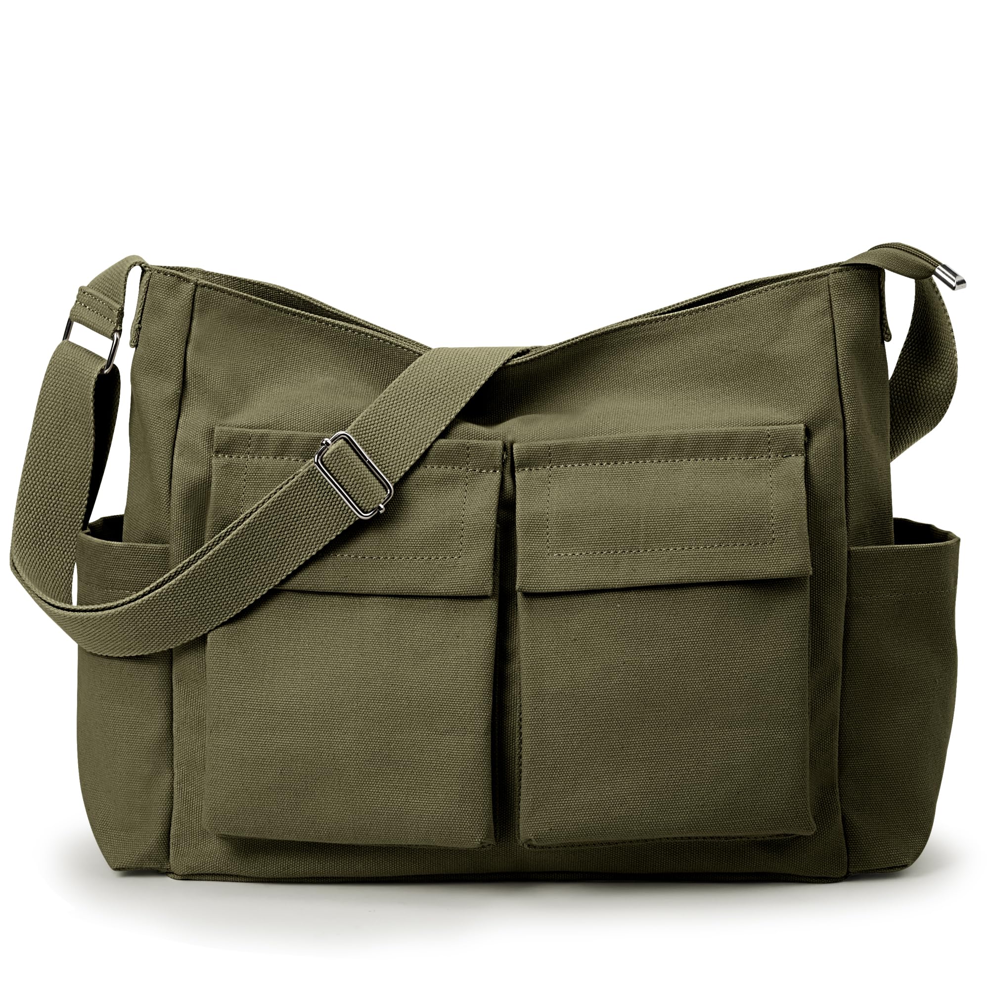 KALIDI Canvas Tote Bag for Women & Men - Large Crossbody Messenger Shoulder Bag - Durable Casual Bag for College, Work & Daily Use - Perfect for Shopping, Travel & Commuting