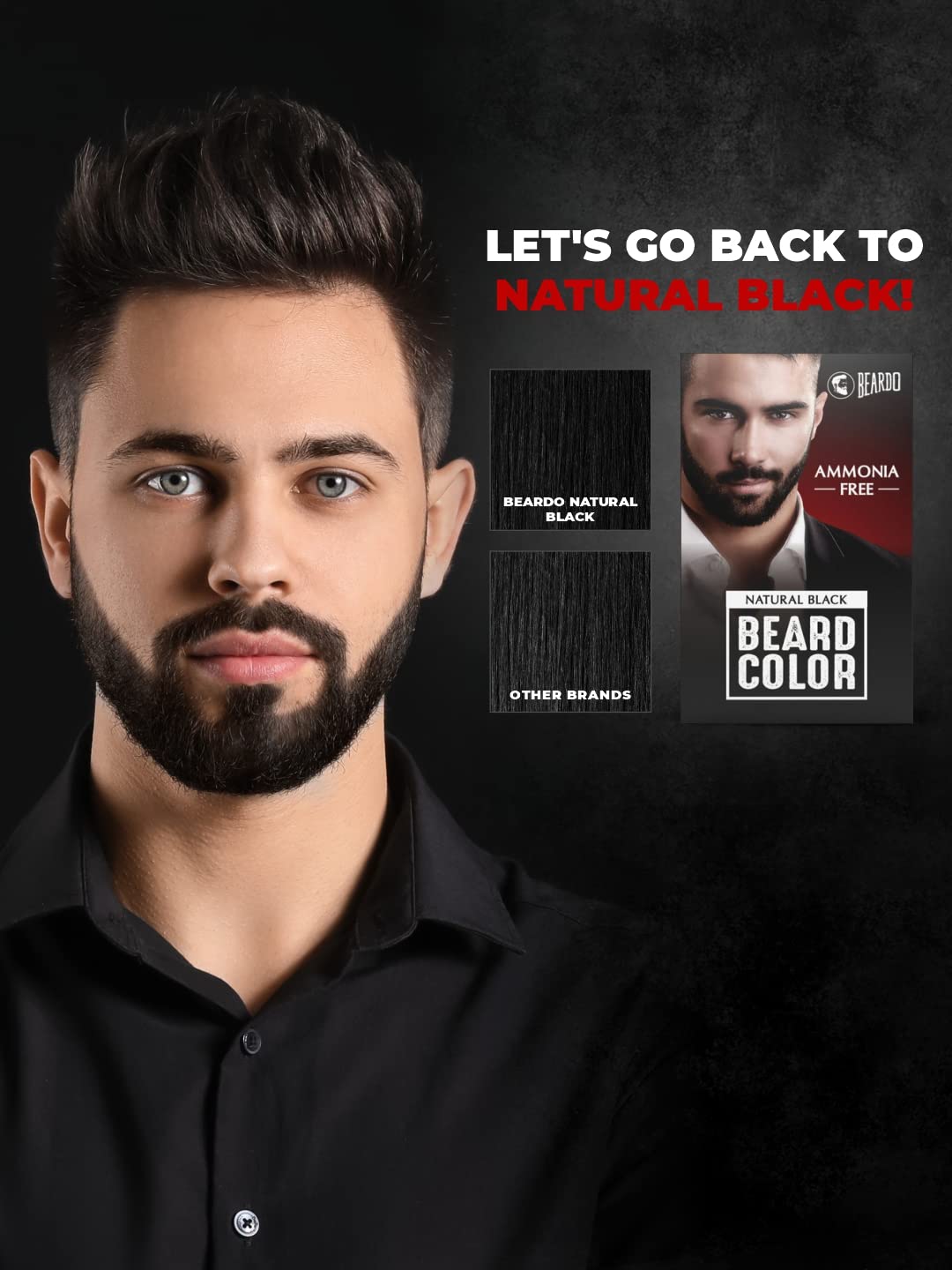 Beardo Natural Black Beard Color for Men - 60ml | Long Lasting Ammonia-Free Hair Dye | Easy Application, No Stains | Skin-Friendly Formula | Perfect for Daily Use & Special Occasions