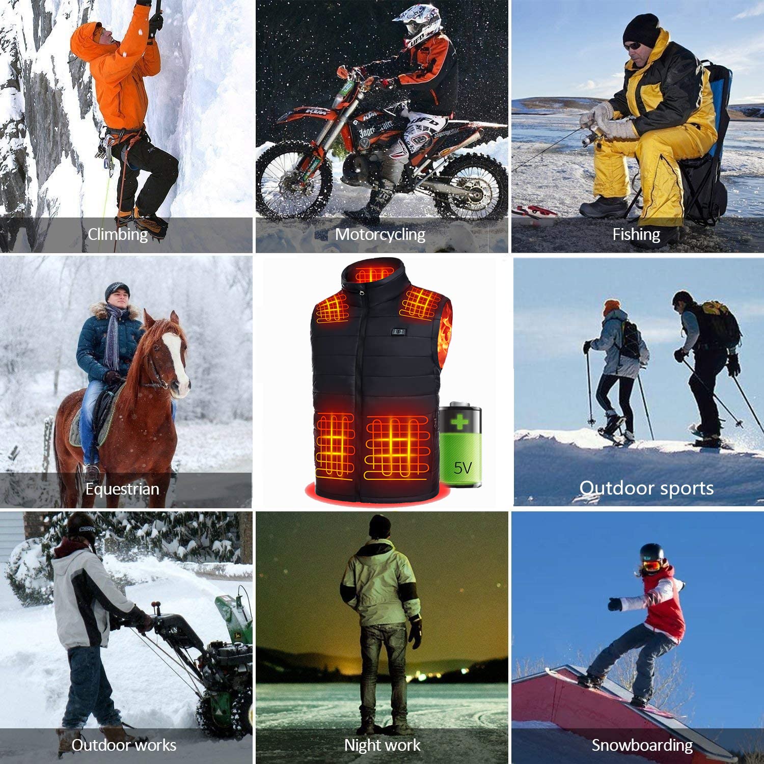 Deceny CB Heated Vest for Men & Women - Rechargeable Battery-Powered Electric Body Warmer Jacket | Winter Outdoor Activities, Camping, Hiking, Skiing