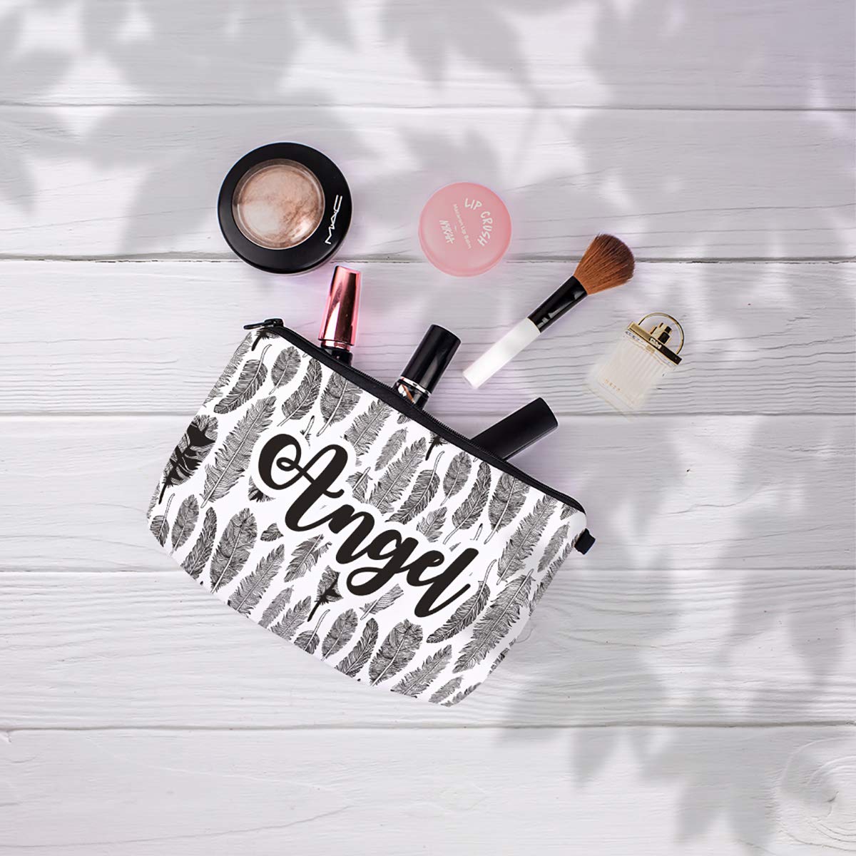 Crazyify Angel Ready Leavy Cosmetic Bag for Women - Waterproof Canvas Makeup Pouch with Zipper, Travel Toiletry Organizer | Perfect for Daily Use, Gym, Travel & Gift Giving