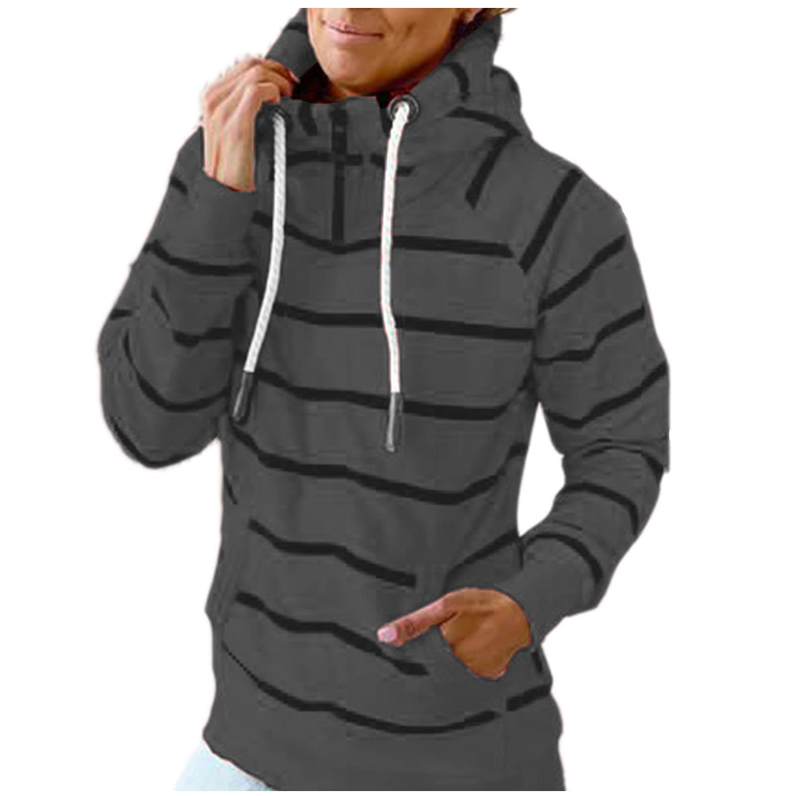 Women's Fashion Zip Hoodies with Stripe Turtleneck, Long Sleeve Drawstring Sweatshirt for Workout, Fall Casual Pocket Tops - Perfect for Gym, Outdoor Activities, and Everyday Wear