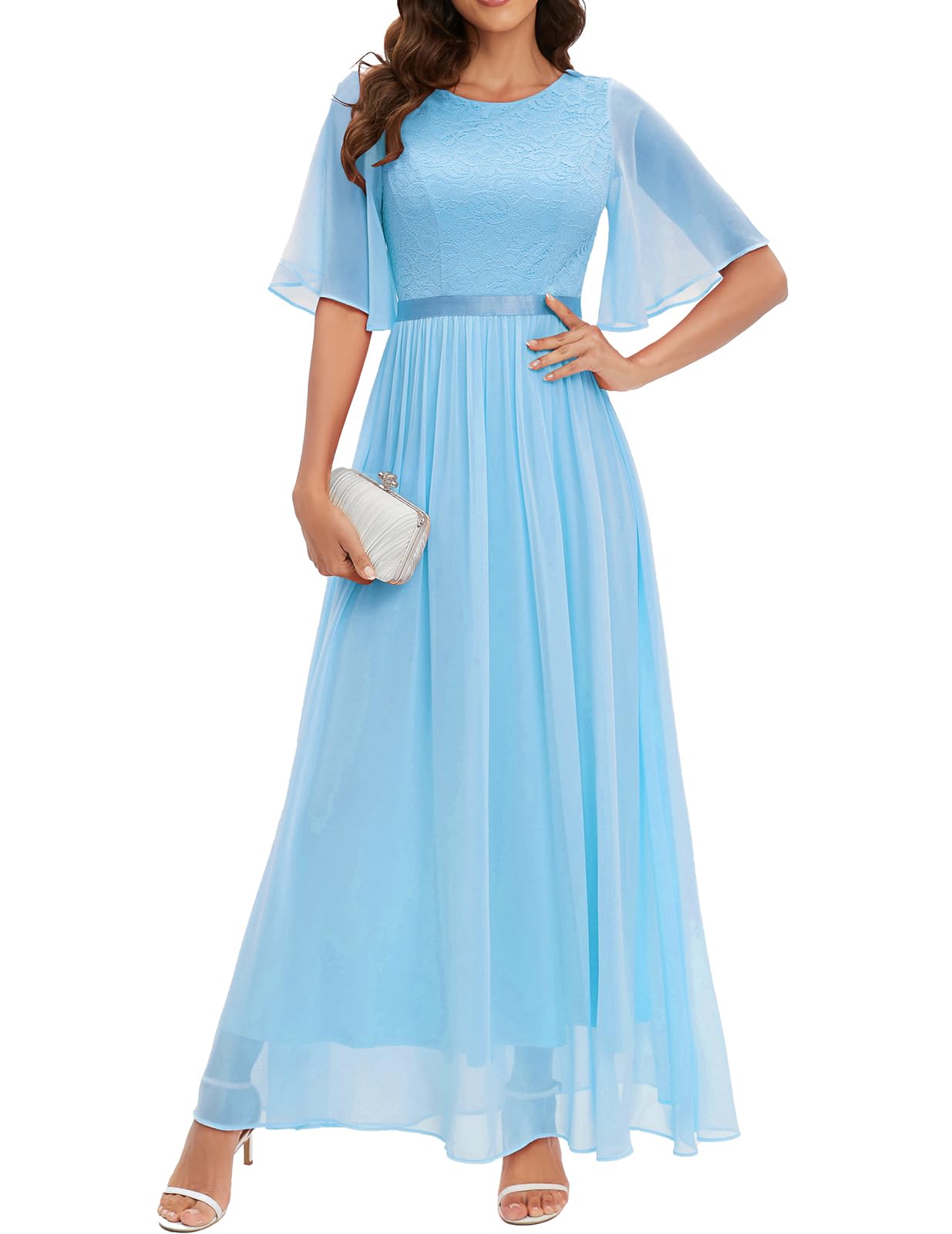 Elegant Lace Bridesmaid Dress for Women - Formal Evening Gown Chiffon Wedding Guest Dress for Prom, Parties & Special Occasions
