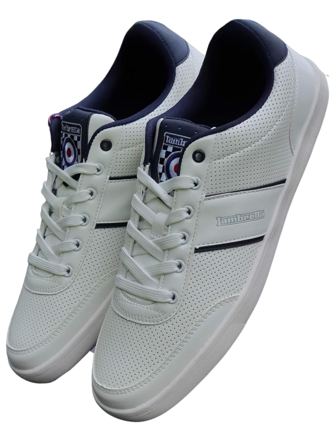 Lambretta White and Navy Men's Casual Sneakers - Comfortable Walking Shoes for Everyday Wear, Gym, and Travel