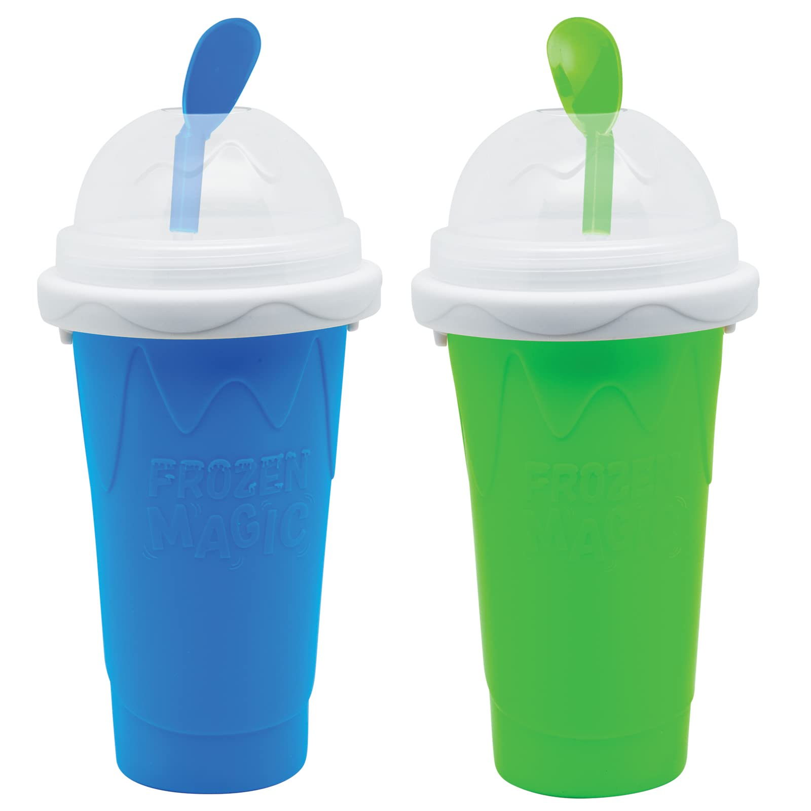 Magic Quick Freeze Slushy Maker Cup - 2 Pack (Blue+Green) with Lids & Straws for Milk, Cola, Juice & Smoothies - Perfect for Summer Parties, Kids Treats & DIY Frozen Drinks at Home