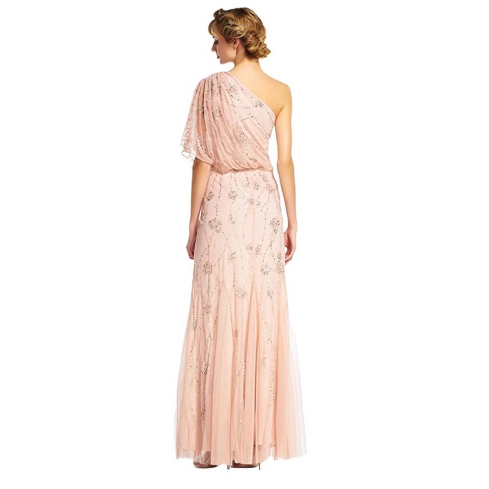 Adrianna Papell One Shoulder Beaded Gown - Elegant Blush Evening Dress for Prom, Wedding & Formal Events