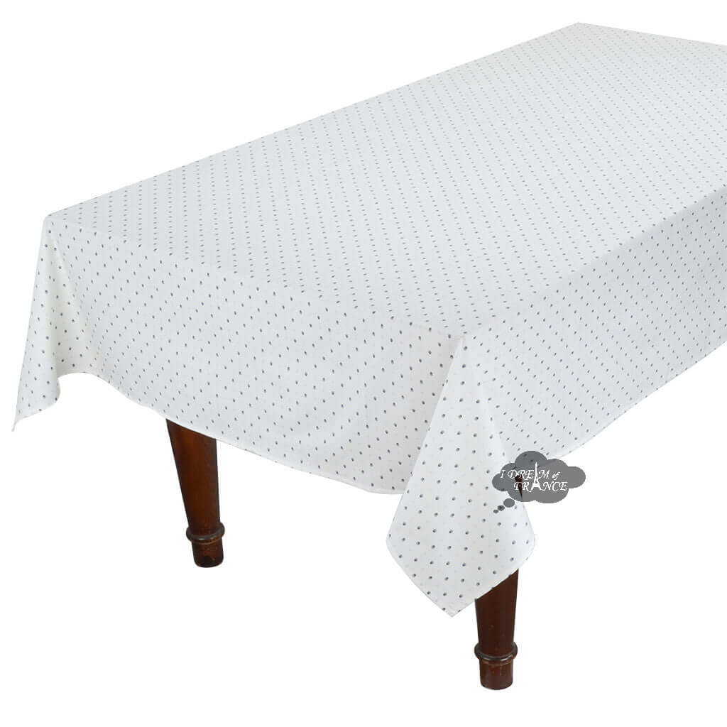 Tissus Toselli 60x96 Inch Rectangular Calisson White & Blue Acrylic Coated Cotton Tablecloth - Waterproof & Stain-Resistant Dining Table Cover for Restaurants, Weddings, and Home Decor