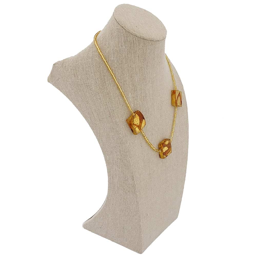 Venetian Murano Glass Royal Cognac Square Pendant Necklace - Elegant Jewelry for Women, Perfect for Parties, Weddings & Special Occasions