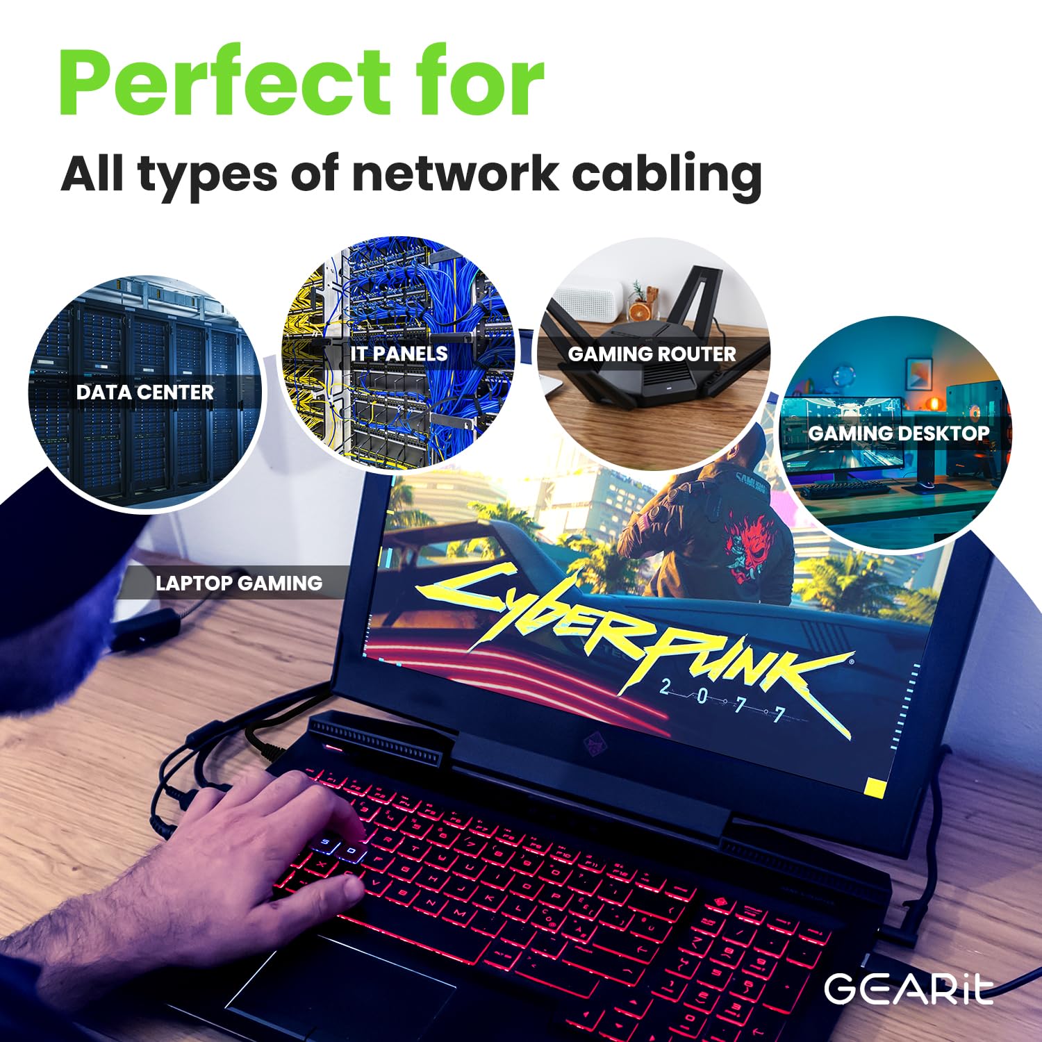 GEARit Cat 6 Ethernet Cable 10-Pack (25 Feet) - 10Gbps High-Speed Internet Cable, Snagless RJ45 Gold-Plated Connectors, Cat6 Network Patch Cord for PC, TV, Router, Gaming, Home Office & Data Center - Black