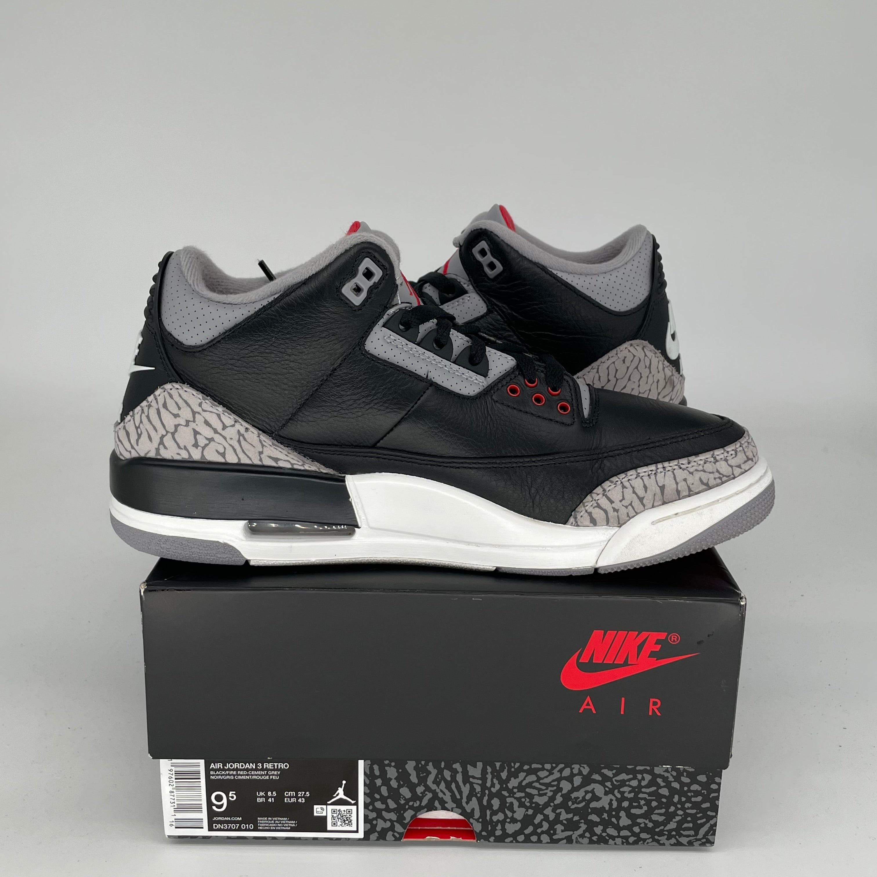 AIR JORDAN 3 Retro Black Cement Men's Basketball Shoes Size 9.5 - DN3707-010 | Authentic Sneakers for Streetwear, Casual & Sports Performance