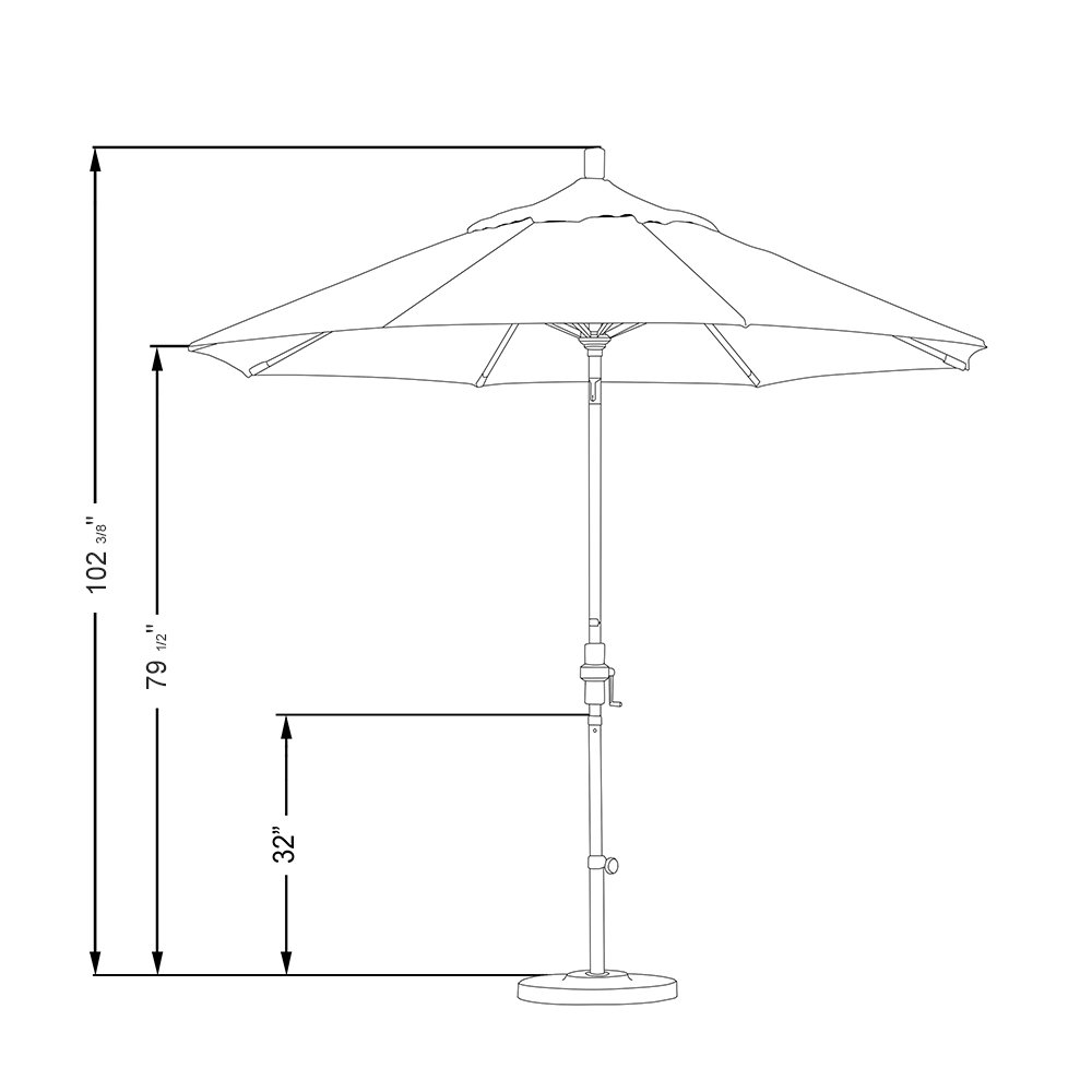 California 9' Aluminum Market Umbrella - Crank Lift & Tilt - Outdoor Patio & Garden Use
