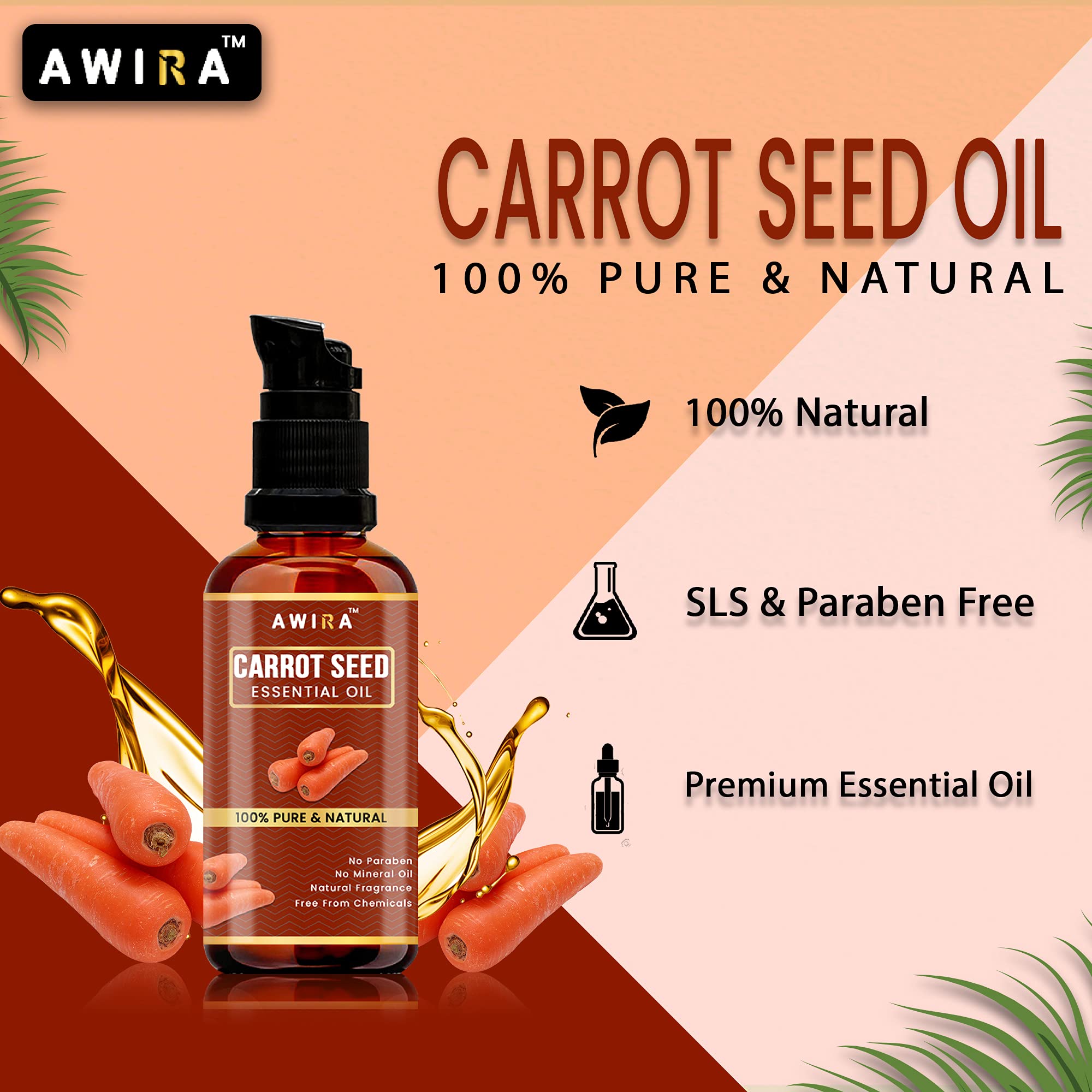 Pure Awira Carrot Seed Essential Oil 30ml - 100% Natural, Undiluted for Skin & Hair Care - Hydrates, Rejuvenates & Promotes Healthy Glow - Perfect for Aromatherapy, Massage & DIY Beauty Recipes