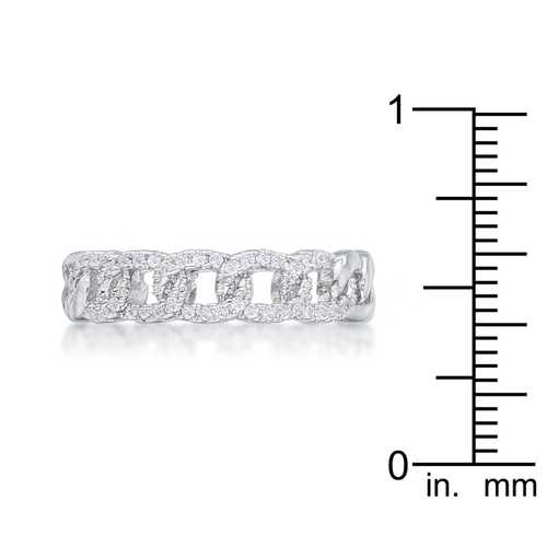 Rhodium Plated Interlocking Chain Ring with Cubic Zirconia CZ - Elegant Jewelry for Women, Perfect for Parties, Weddings & Everyday Wear