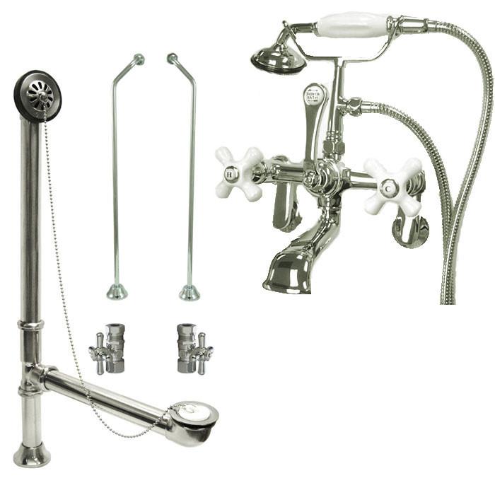 Chrome Wall Mount Clawfoot Bathtub Faucet with Hand Shower Set - Vintage Style Bathroom Fixture for Freestanding Tubs, Perfect for Spa-Like Relaxation and Luxury Bathroom Upgrades