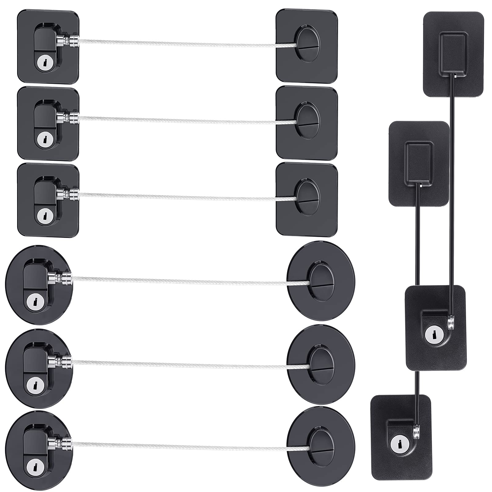 8-Piece Child Safety Refrigerator Locks with 10 Keys - Strong Adhesive Fridge & Freezer Door Locks for Baby Proofing - Cabinet Safety Locks for Kitchen, Bathroom & Nursery (Black)