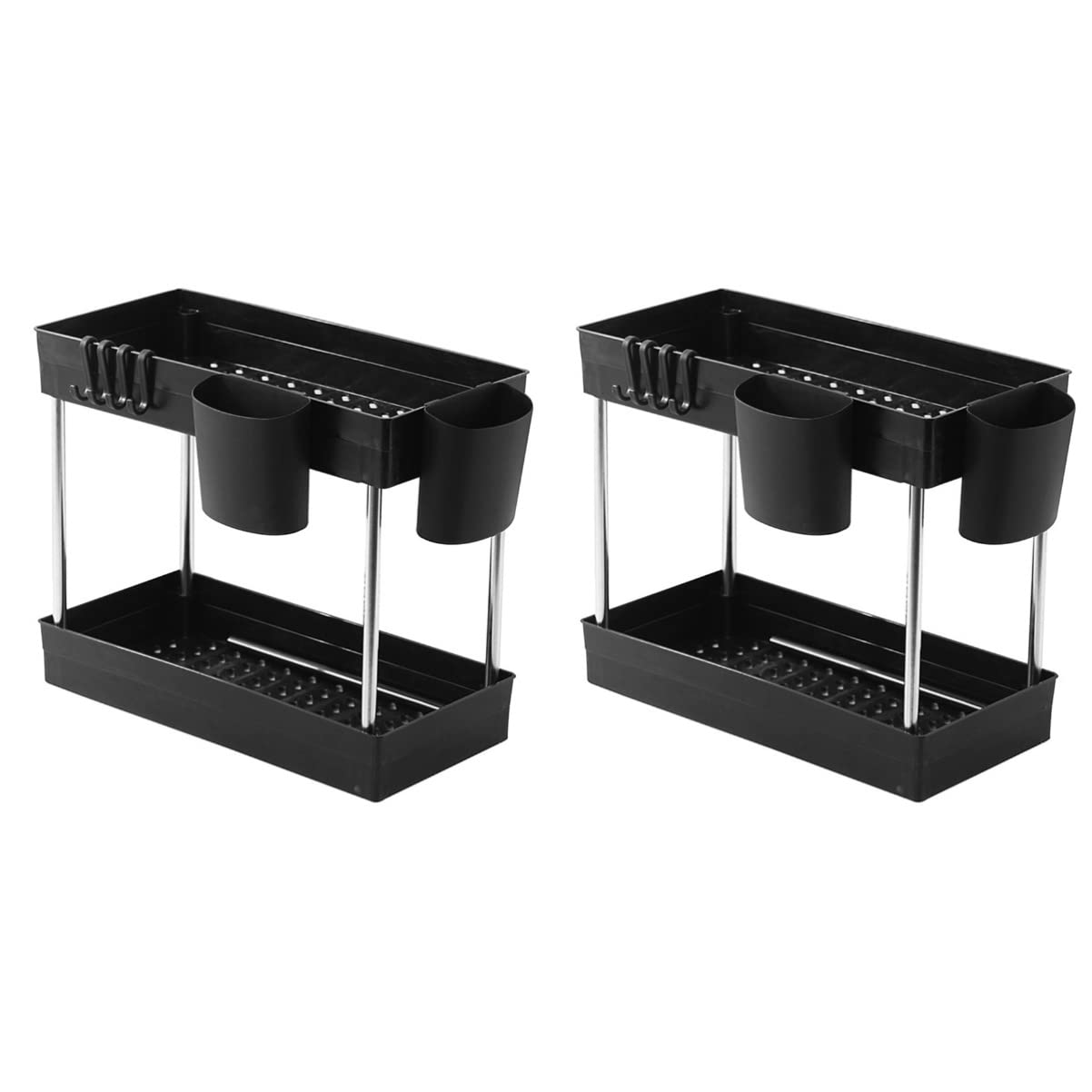 iplusmile 2-Tier Under Sink Organizer Set - Space Saving Bathroom & Kitchen Storage Shelf for Cleaning Supplies, Sponges, Towels - Perfect for Under Sink Cabinet Organization in Small Spaces