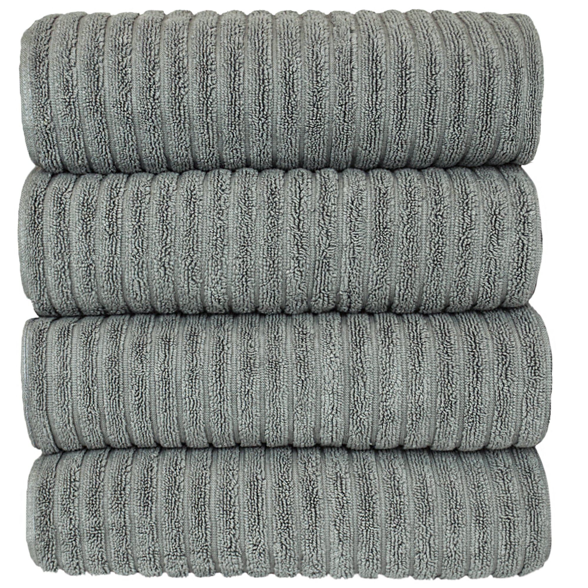 Premium 100% Genuine Turkish Cotton Luxury Bath Towel Set - Ultra Soft Hotel & Spa Quality, Striped Gray, 4-Piece Set for Bathroom, Beach, and Gift Giving