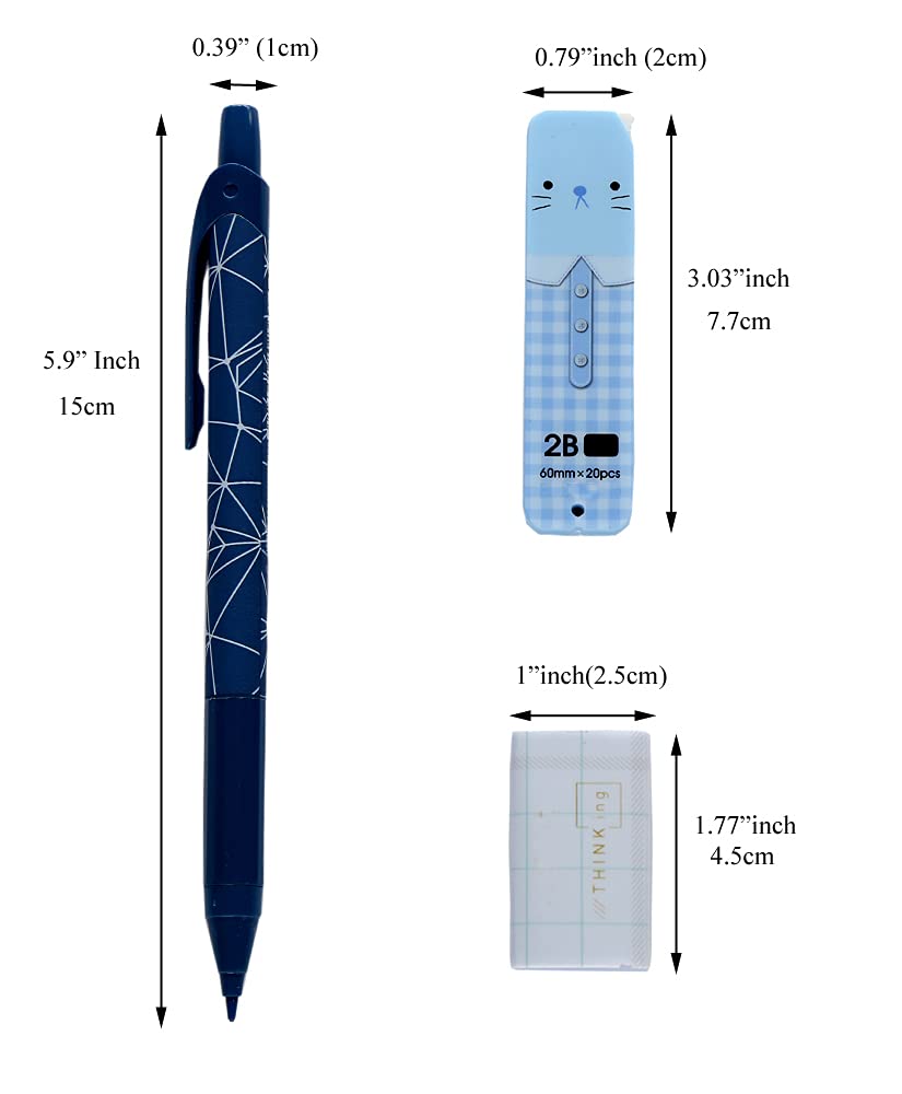 0.5mm Mechanical Pencil Set - 5 Pack Drafting Pencils with 4 Lead Refills & 4 Erasers - Perfect for Writing, Sketching, School & Office Supplies