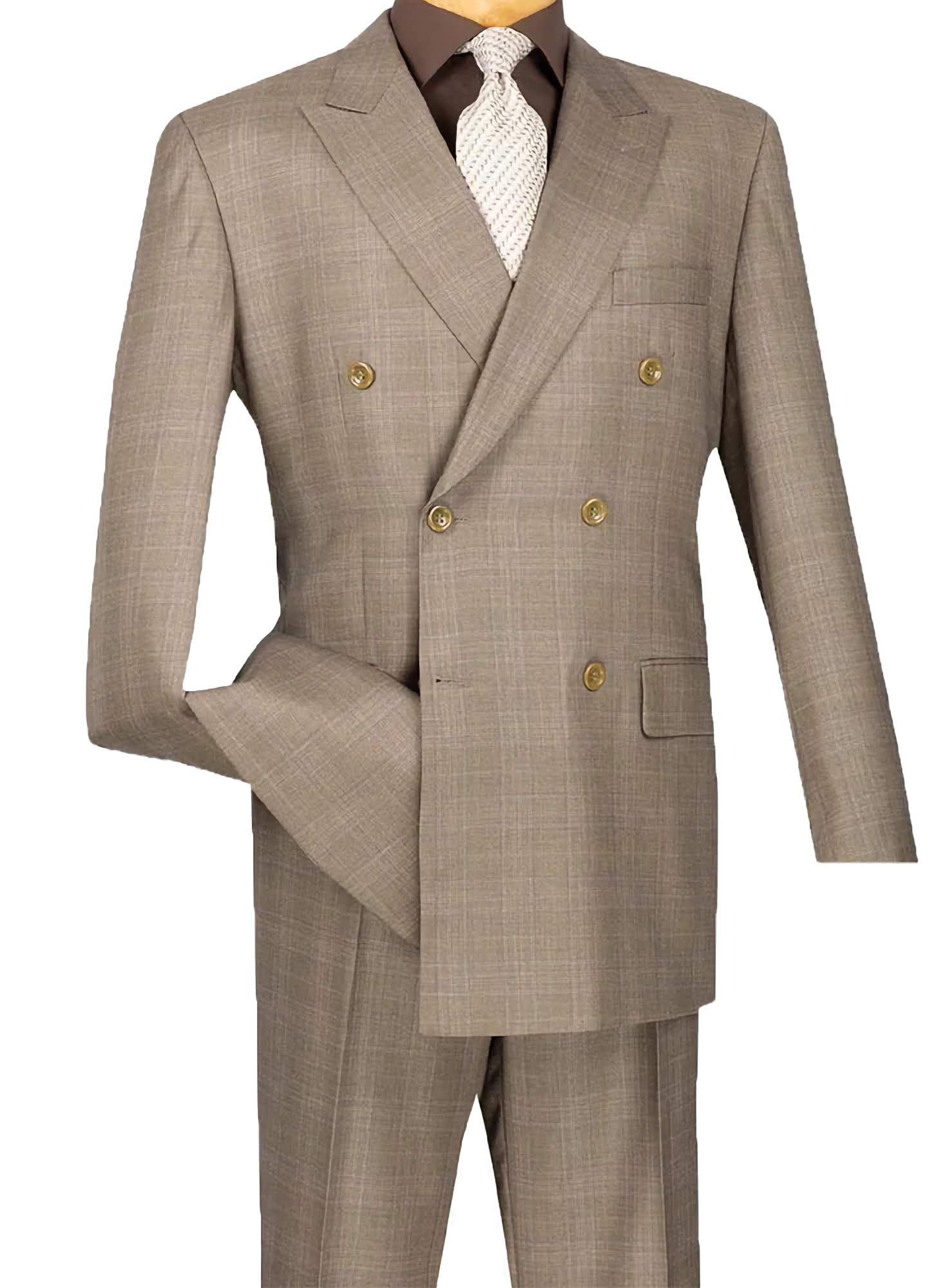 Tan Double Breasted 2-Piece Suit for Men - Regular Fit Glen Plaid Business Suit - Perfect for Office, Weddings & Formal Events