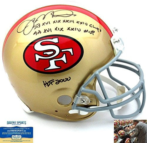 Joe Montana Autographed San Francisco 49ers NFL Helmet - Limited Edition #16/16 with Career Stats - Authentic Riddell Throwback Football Helmet - Perfect for Sports Memorabilia Collectors and 49ers Fans Display