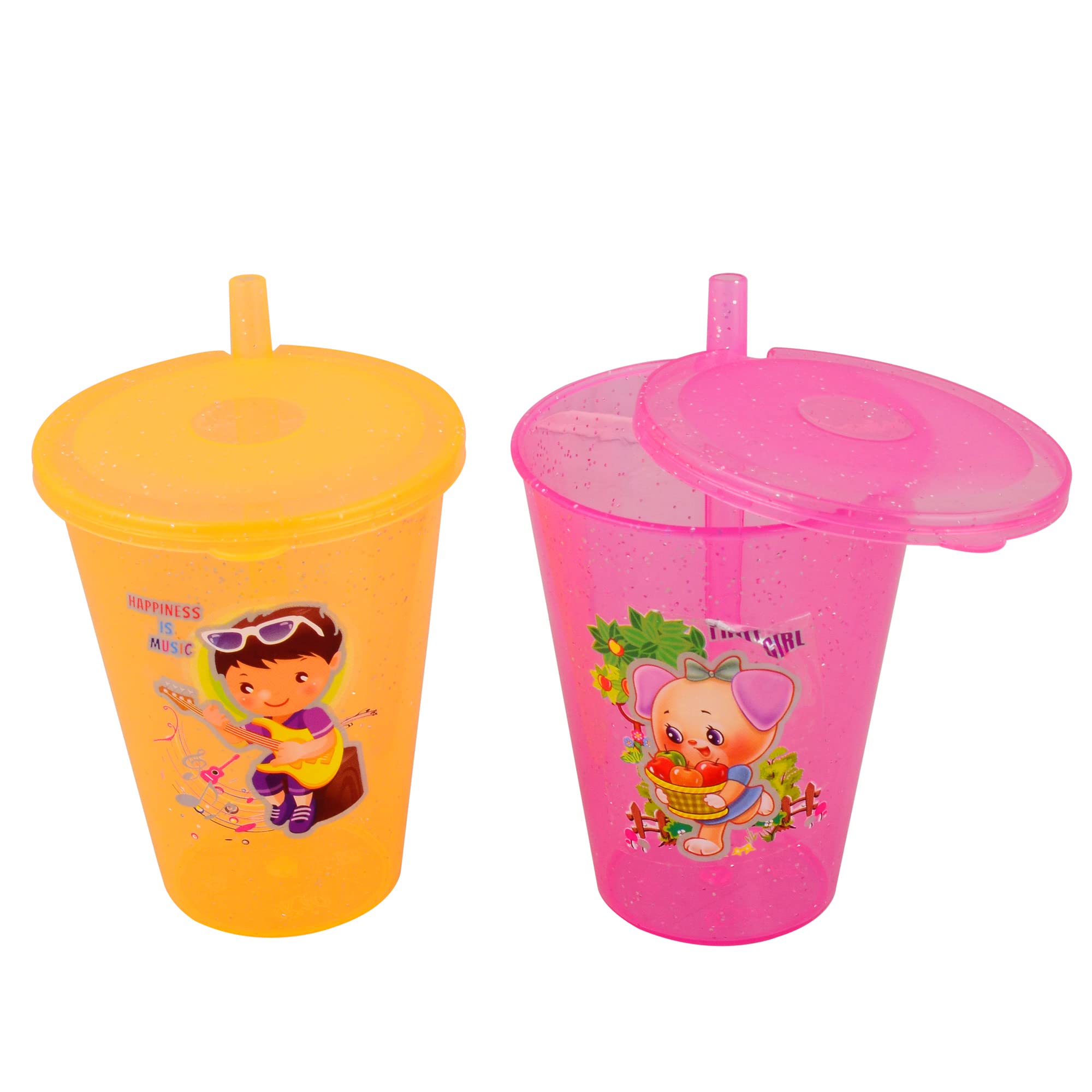 **PUTHKA 2-Pack Kids Acrylic Sipper Cups with Lids - Leak-Proof Travel Drinking Glasses for Water, Milk & Juice - BPA-Free, Durable & Colorful (Multicolor, PTHK-1212) - Perfect for School, Picnics & Road Trips**