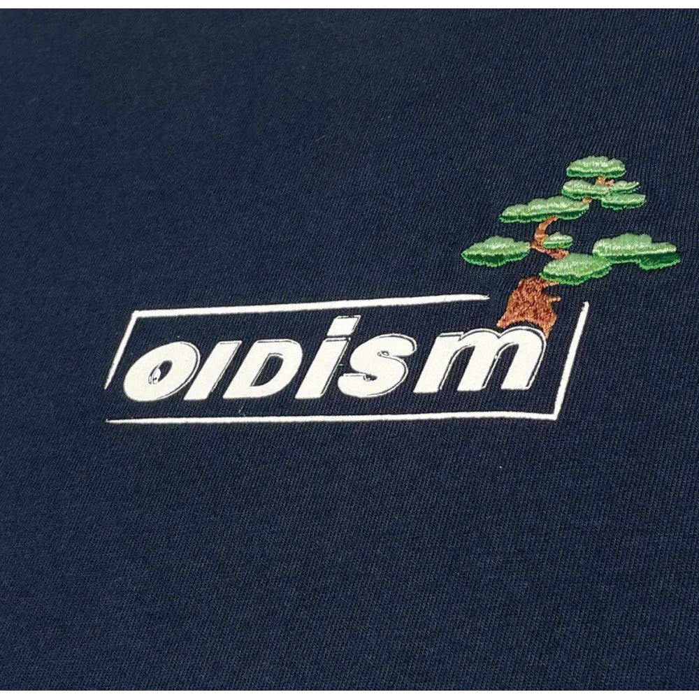 OLDISM OLD/SM® Embroidered Potted Plant Logo T-Shirt - Navy Blue Cotton Tee for Men & Women - Casual Streetwear, Urban Fashion, and Everyday Wear