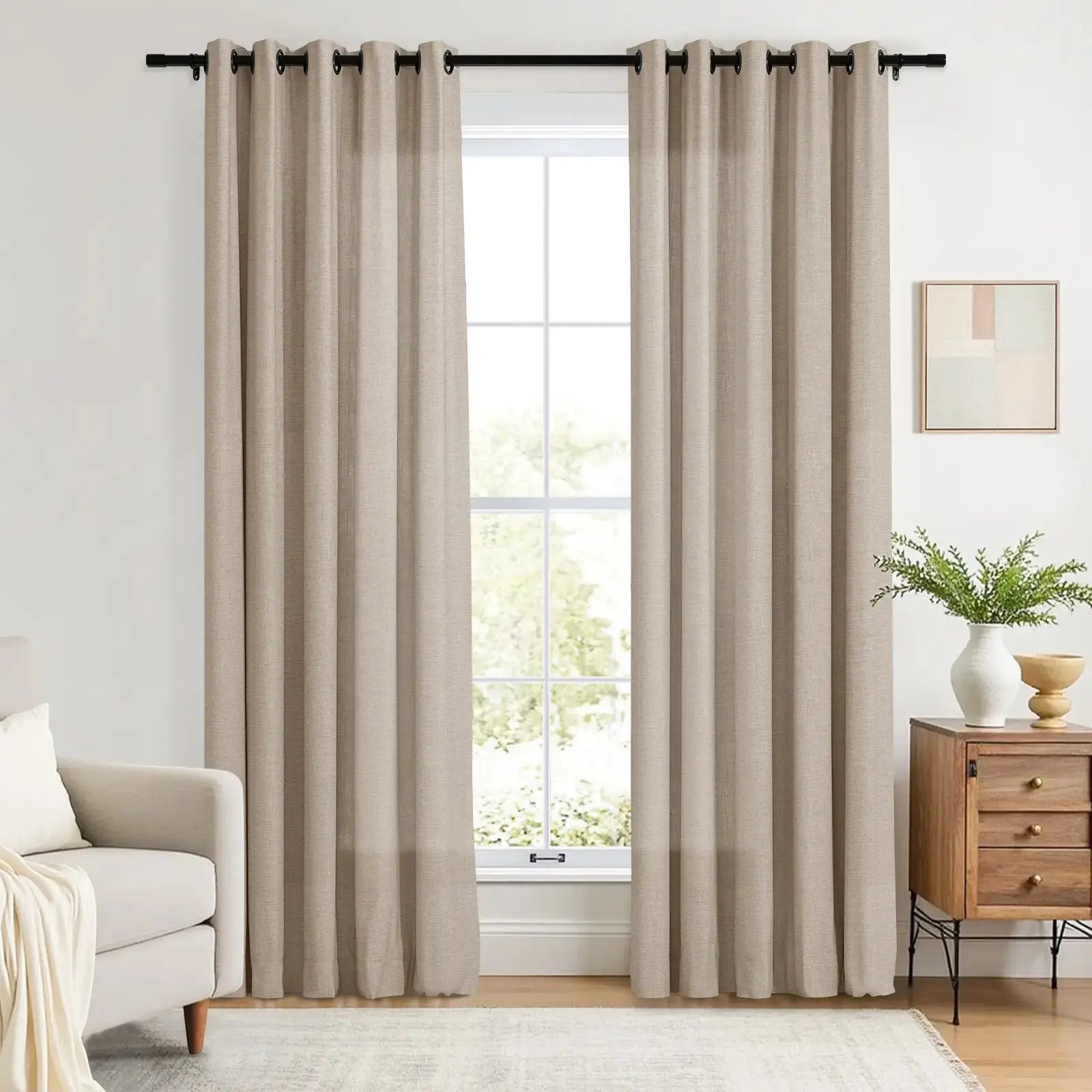 Linen Curtains with Grommet Top - Blackout Drapes for Living Room & Bedroom - Elegant Home Decor for Windows (52x84 Inches) - Perfect for Privacy, Light Control and Room Darkening