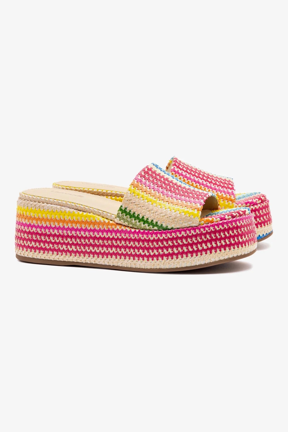 Alex Flatform Mule Sandals in Rainbow Raffia - Comfortable Summer Slide Shoes for Women, Beach Vacation & Casual Outfits